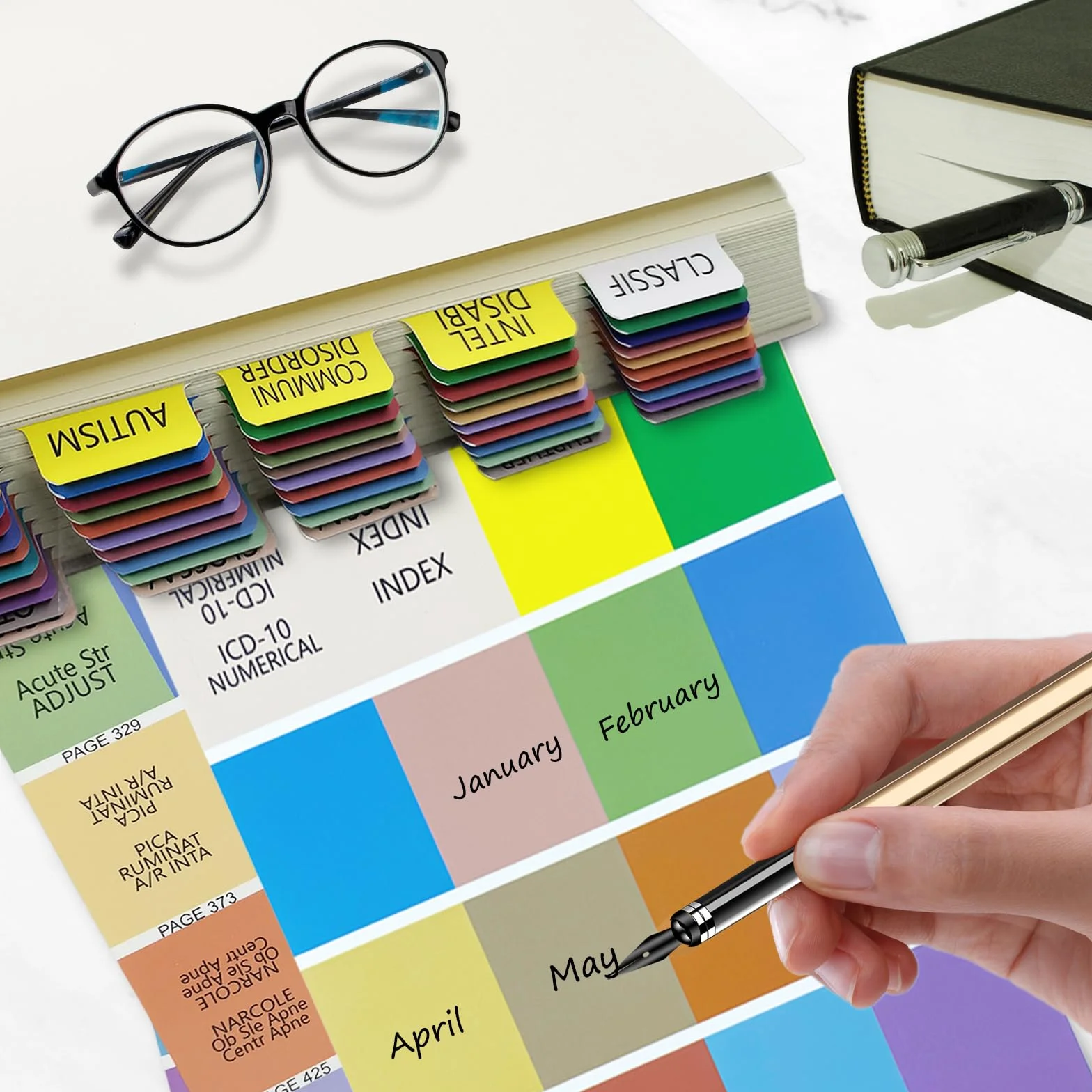 2022 Nowe zakładki indeksowe DSM-5-TR, oznaczone kolorami i laminowane zakładki DSM-V TR, w tym 18 pustych, z prowadnicą wyrównania i zakładką