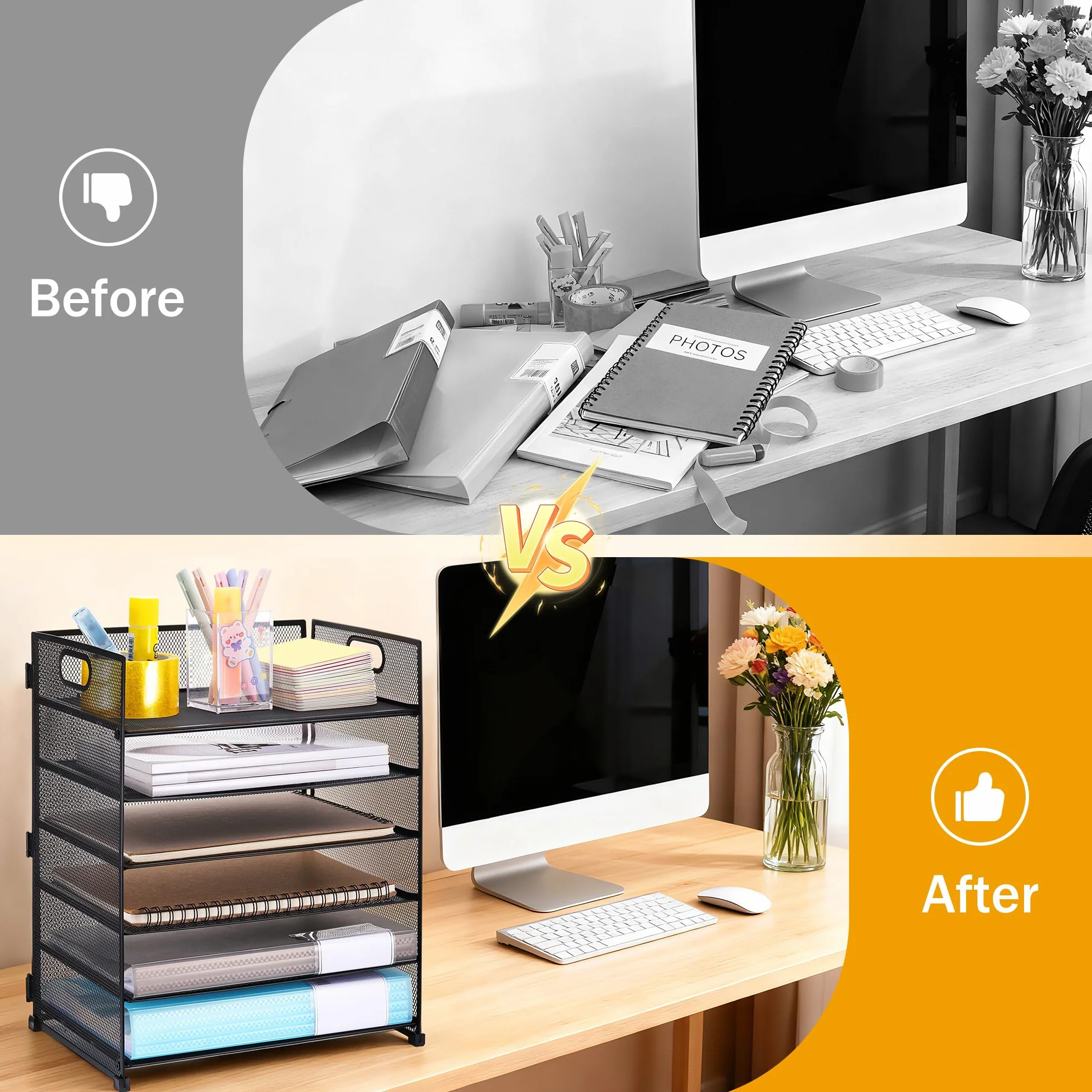 JIANTA Organizer na biurko z metalowymi szufladami, 6-piętrowa szuflada na listy i dokumenty A4, czarny organizer na biurko z metalowym uchwytem, organizer szufladowy 32x23x40cm, akcesoria biurowe na