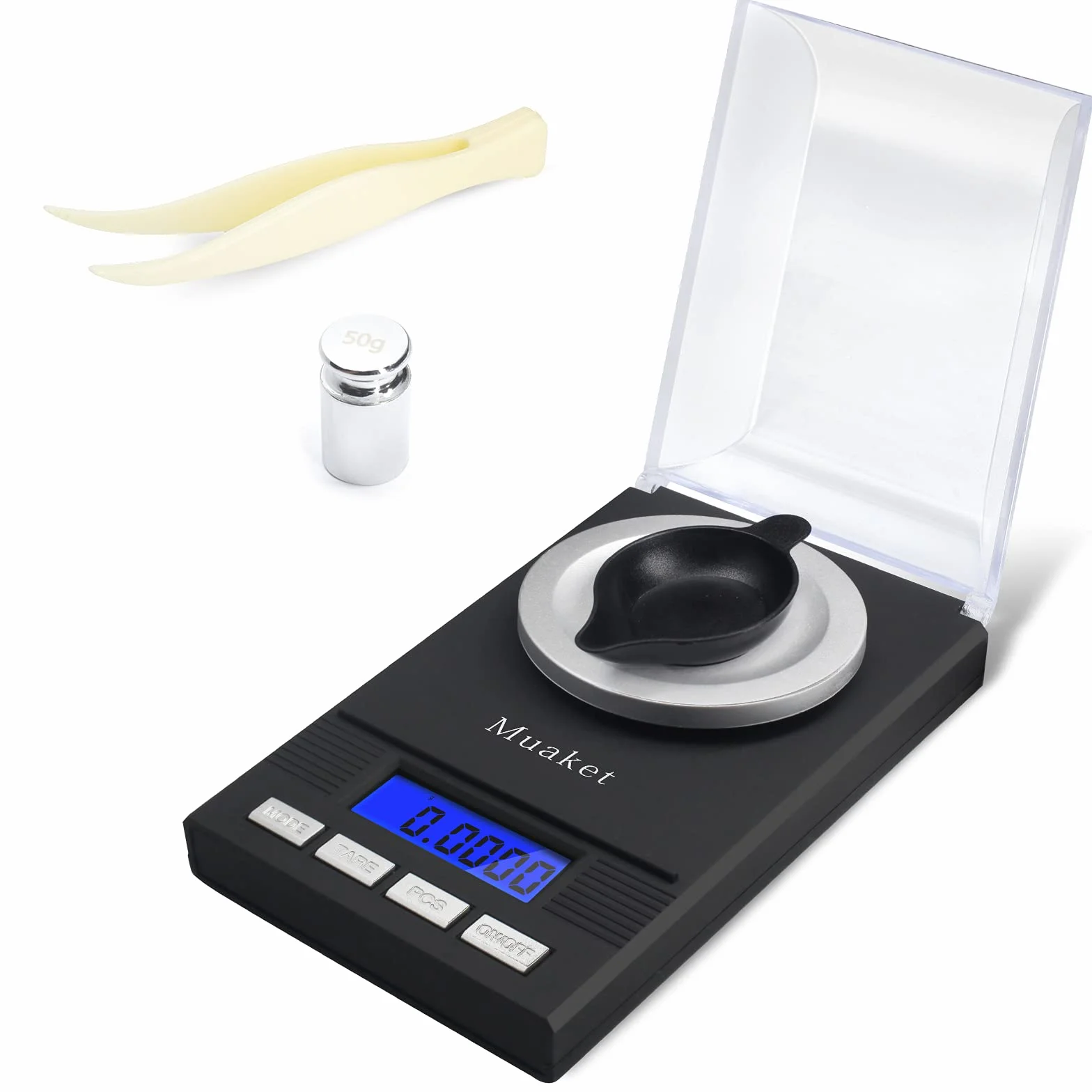 MG waga probiercza 50 g/0,001 g, waga kieszonkowa z wyświetlaczem LCD, bardzo precyzyjna waga laboratoryjna, waga apteczna waga proszkowa z odważnikami kalibracyjnymi, pęsetą i podkładkami