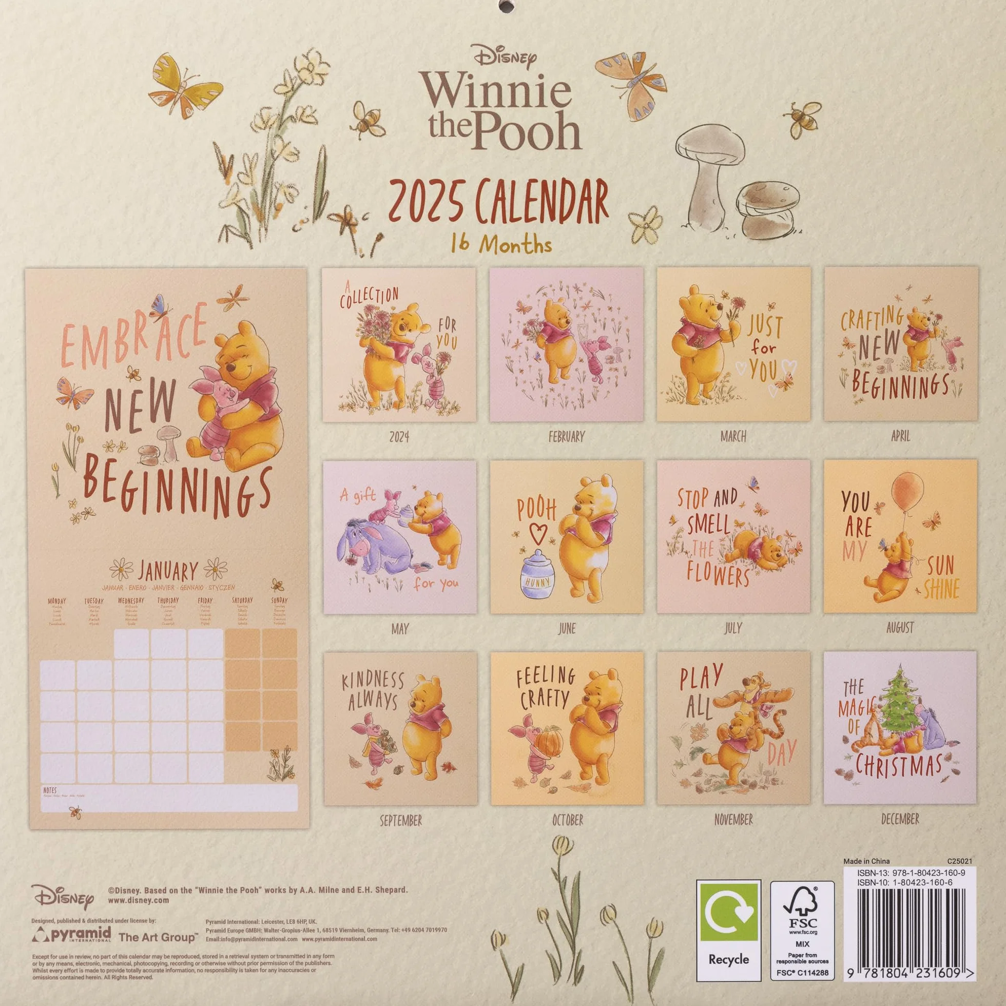 Calendario 30x30 cm Winnie the Pooh 2025 pyramid