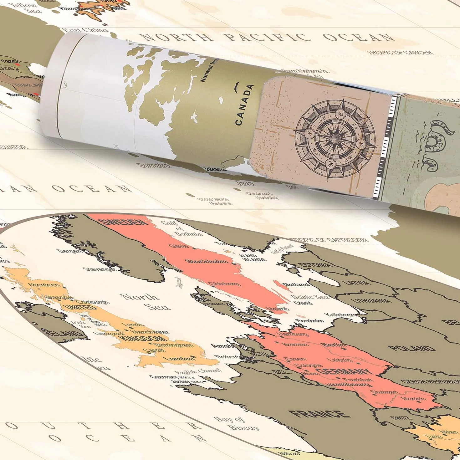 GOODS+GADGETS Scrape Off World Map Vintage – mapa świata XXL do zdrapywania, 100 x 45 cm, mapa świata Deluxe obraz ścienny