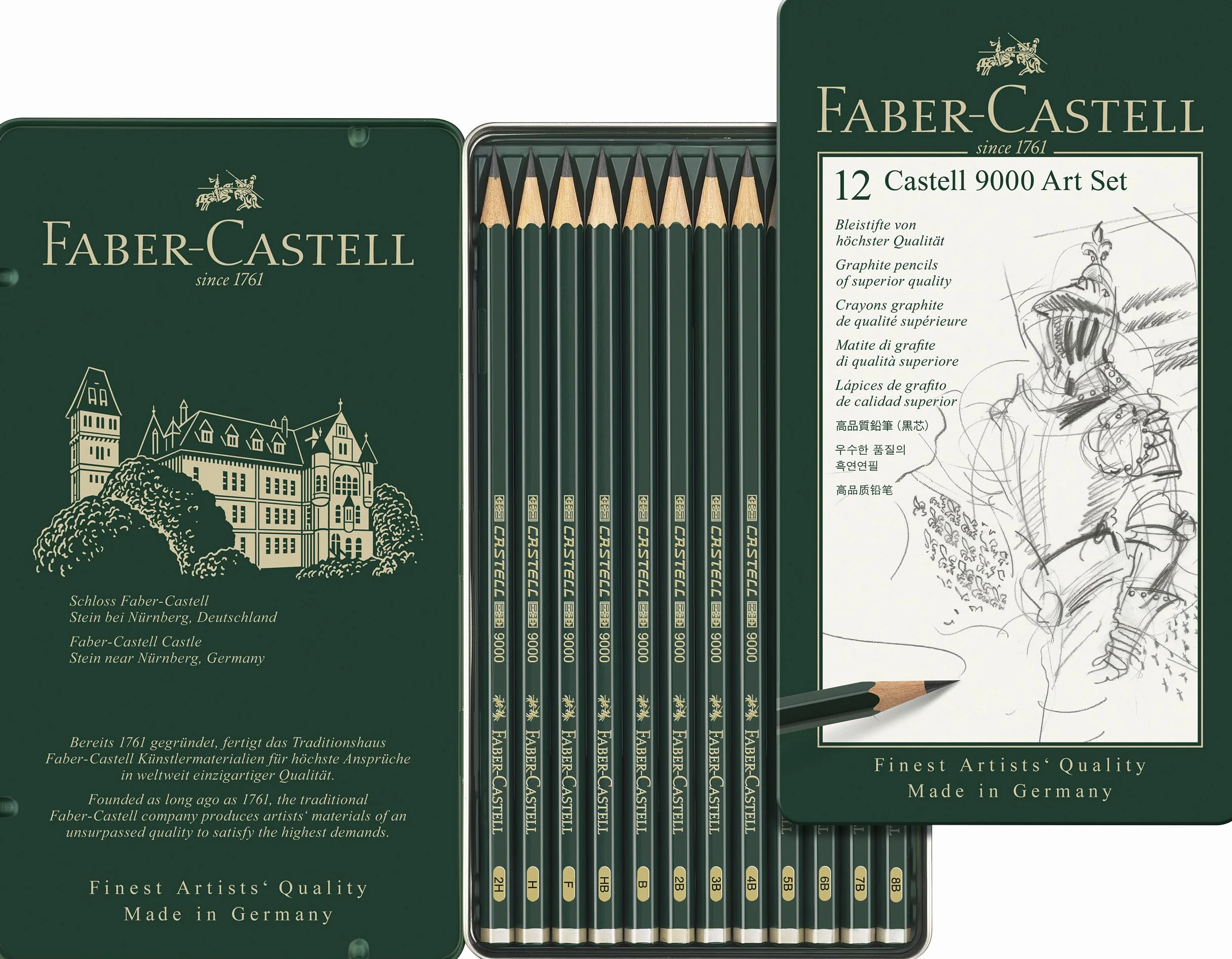 Faber-Castell Art Set 9000 F119065 Zestaw Ołówków 8B-2H, Zielony, 12 sztuk