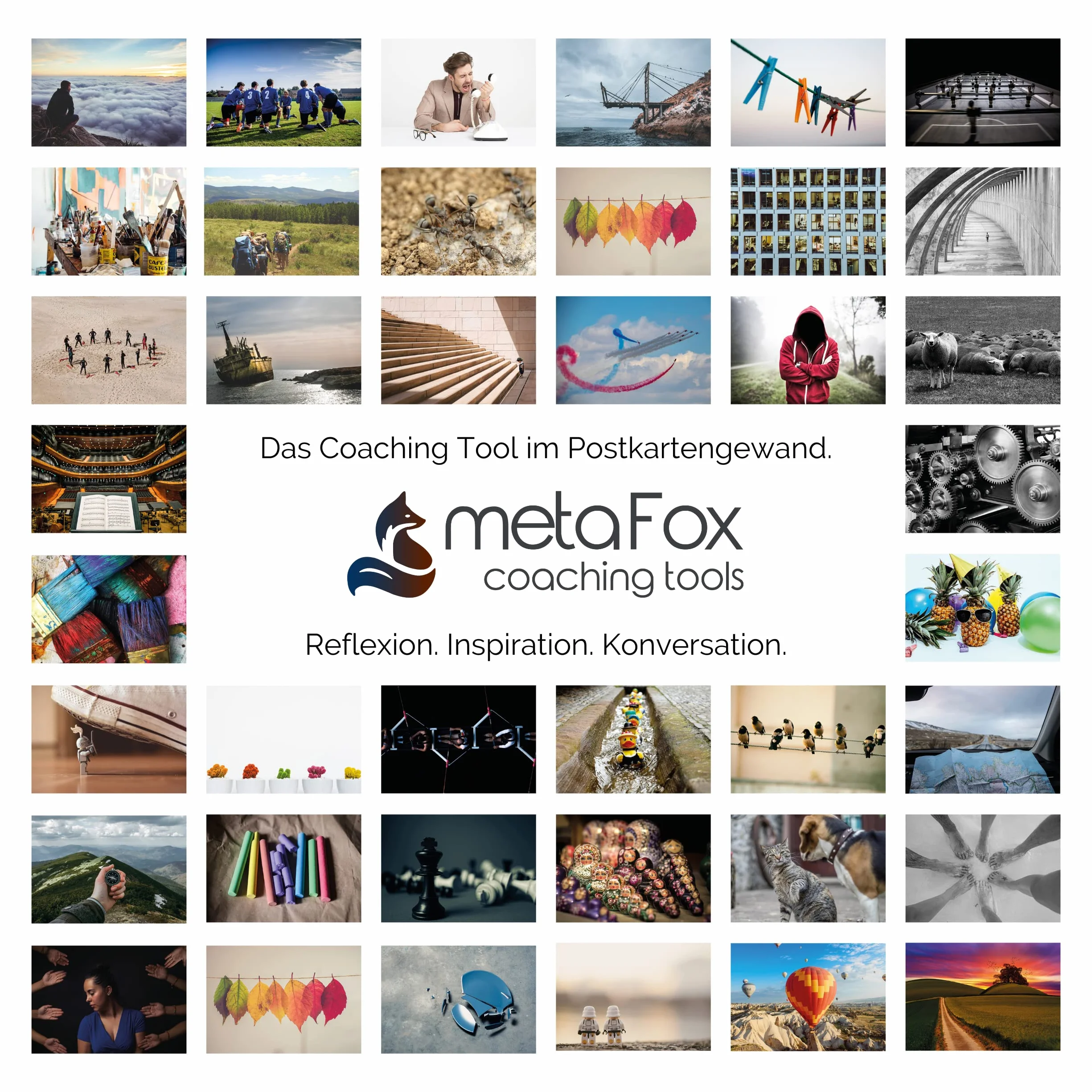 metaFox - RAZEM ROŚĆ - Zestaw pocztówek specjalnego rodzaju do teambuildingu i rozwoju zespołu, z 52 kartkami - Zestaw kart Coaching Tool Karty motywacyjne Karty z uczuciami Trening komunikacji