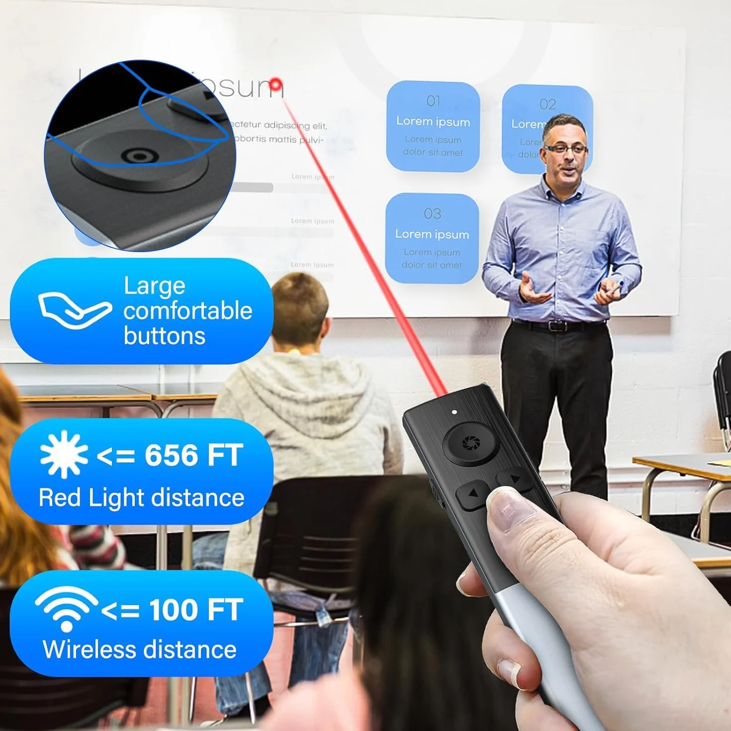 Bezprzewodowy Prezenter z Metalową Obudową do PowerPointa, USB typu C 2 w 1 Ladowalny Wskaźnik Slajdów, Prezenter do Komputerów Mac PC i Laptopów