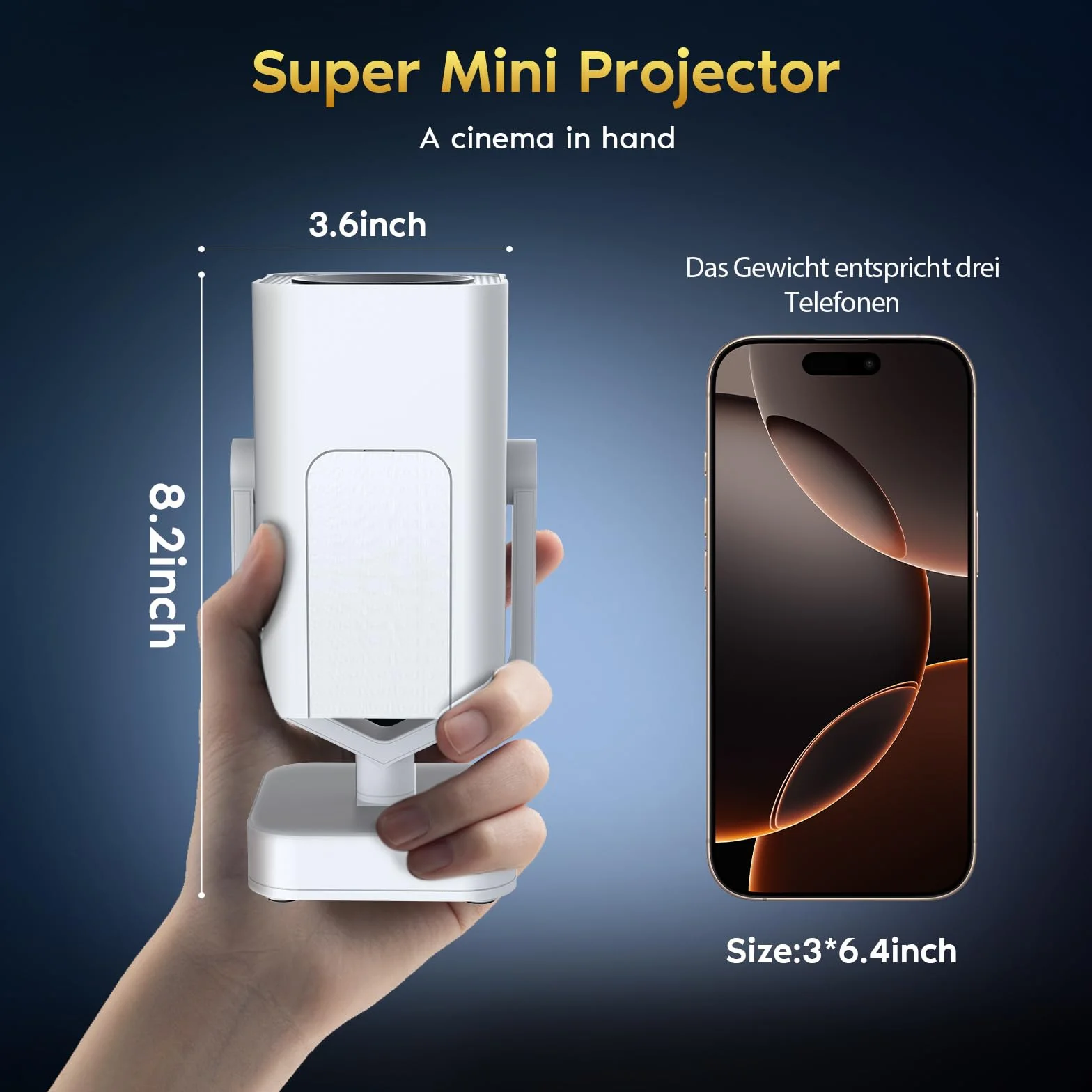 Projektor Mini AKATUO 4K 1080p Bluetooth WiFi6 Automatyczna Korekcja Trapezu Obrót 270°