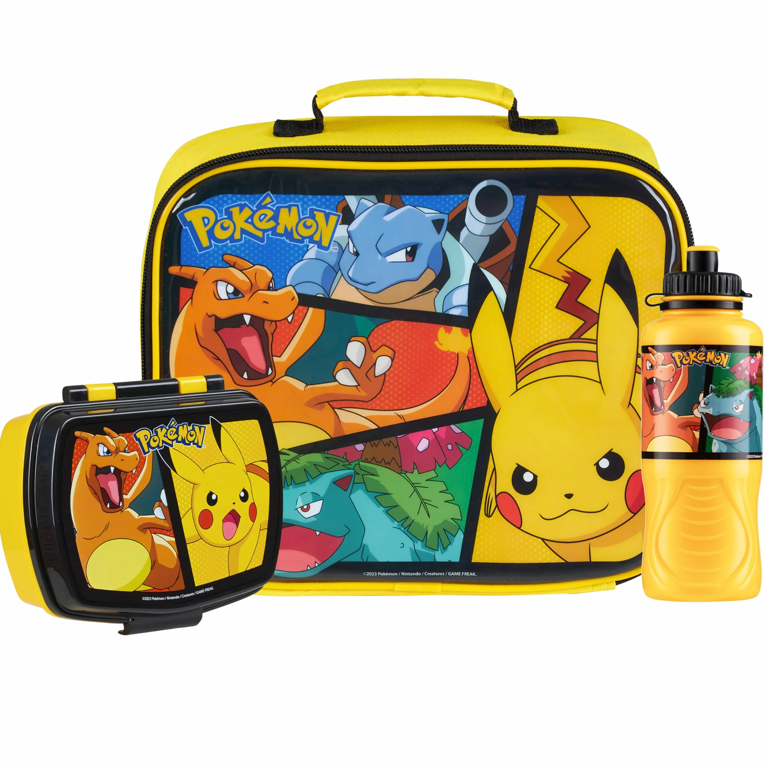 Pokémon Termiczny pojemnik na lunch, pudełko na lunch i butelka, 3-częściowy zestaw - prezent dla dzieci (żółty)