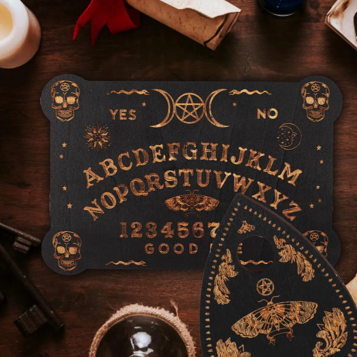 Drewniana czarna tablica Ouija Klasyczne tablice do rozmów z planszetką, metafizyczna tablica z wiadomościami duchowymi Prezenty Wiccan na artykuły do czarów