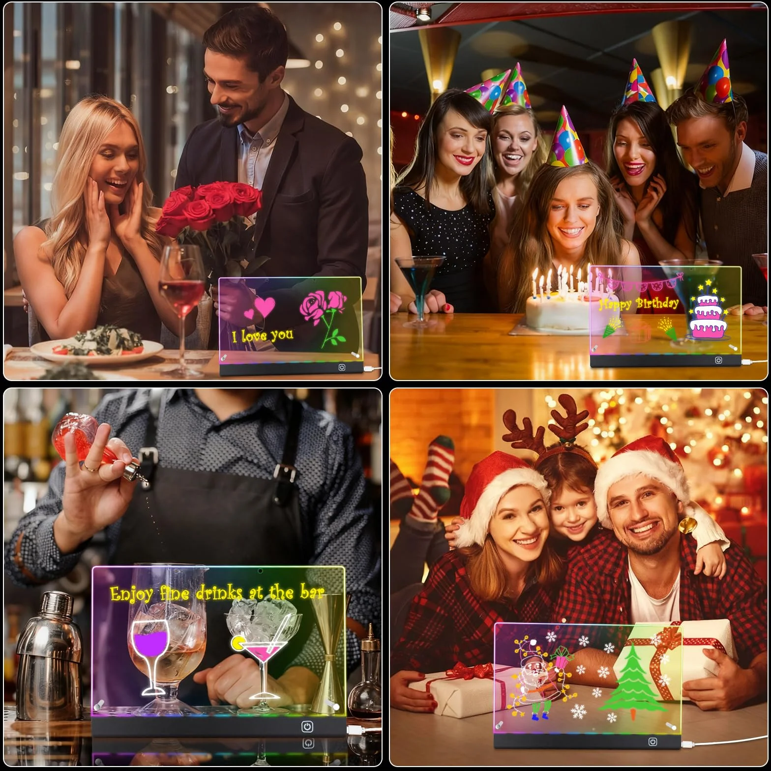 Tablica LED na notatki z farbami, akrylowa tablica na notatki z 7 kolorowymi pisakami, z regulowanym stojakiem, przezroczysta, świecąca tablica LED (30 x 20 cm)