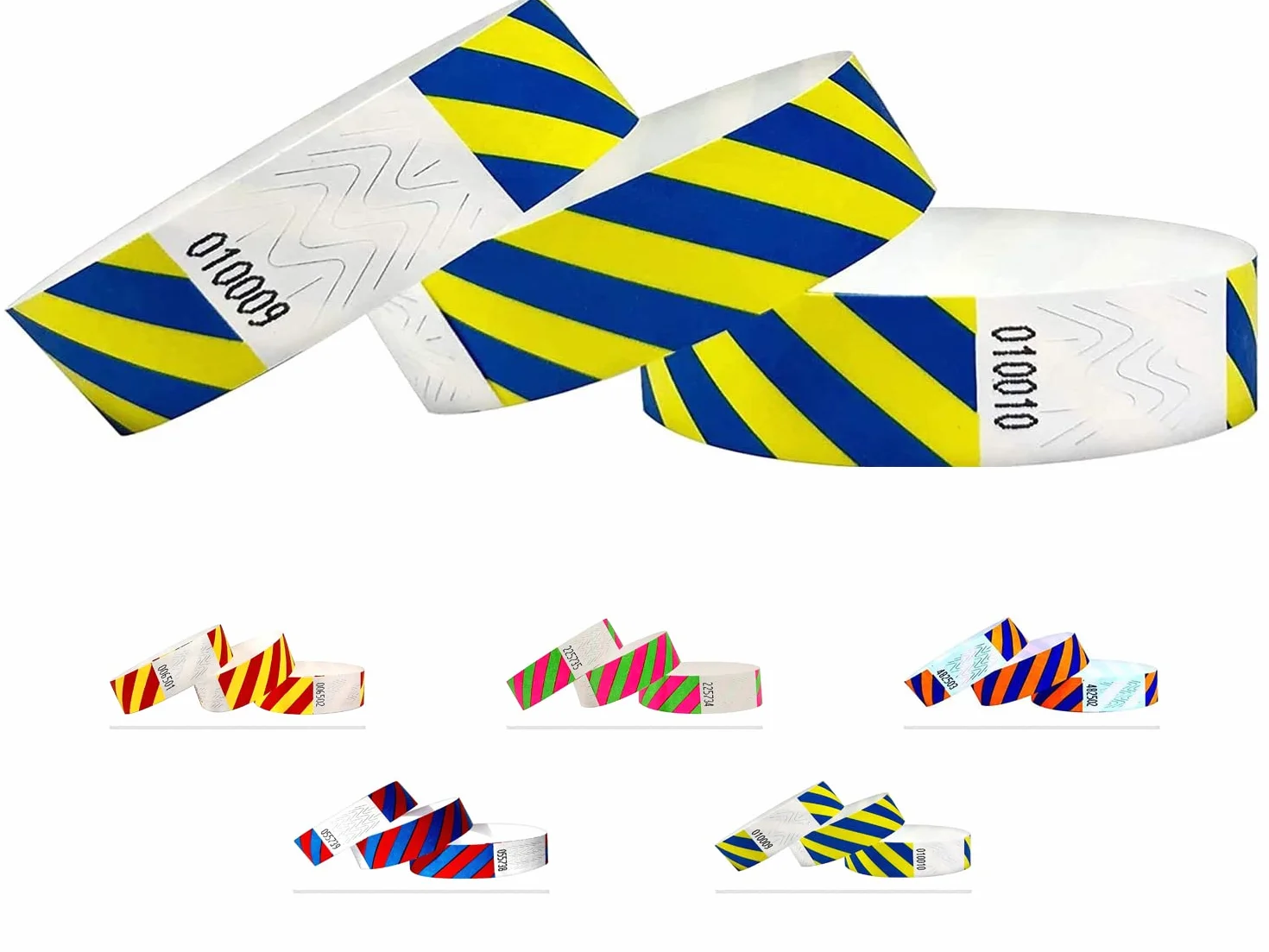 Tyvek opaski na rękę, w paski, 1000 sztuk, neonowy niebieski + żółty, 3/4" Tyvek opaski na nadgarstek na wydarzenia
