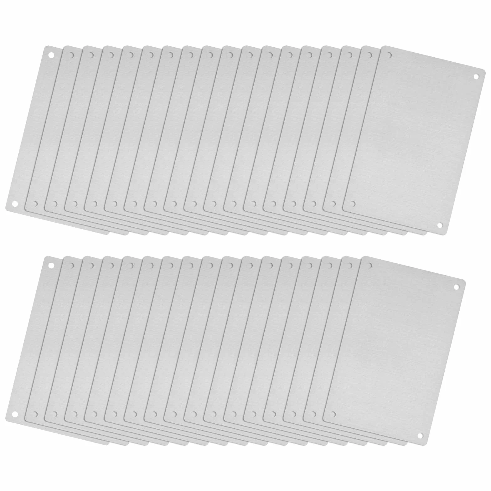 QUARKZMAN 35 szt. 66 x 45 mm, ze stali nierdzewnej, puste etykiety, prostokątne grawerunki, karta z 4 otworami, do maszyn, tabliczka z nazwiskiem, zawieszka dla majsterkowiczów (odcień srebrny)