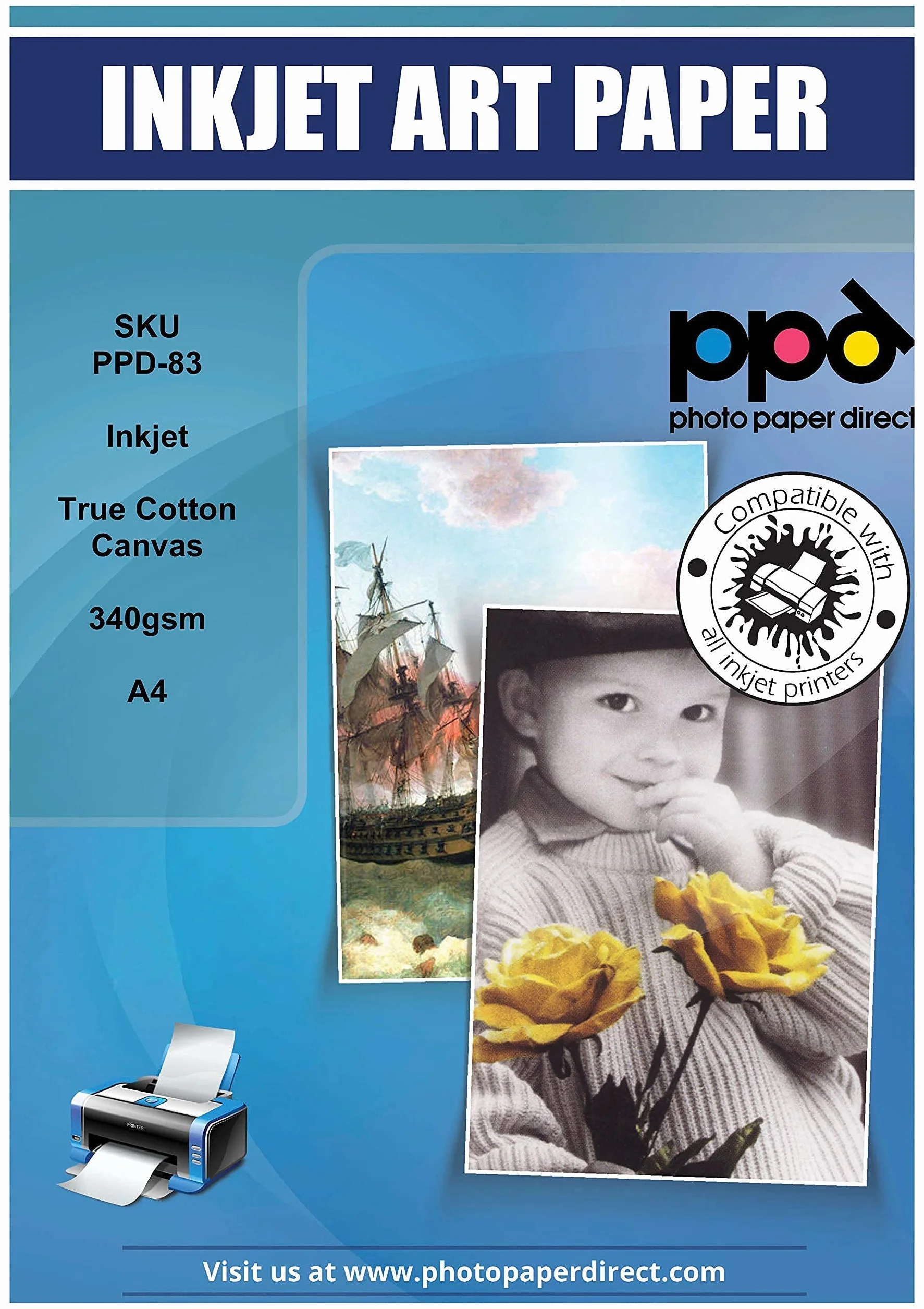 PPD A4 50 Arkuszy Płótna do Drukarek Atramentowych, 340 g/m² (Oferta, Pakiet Ekonomiczny) - PPD-83-50