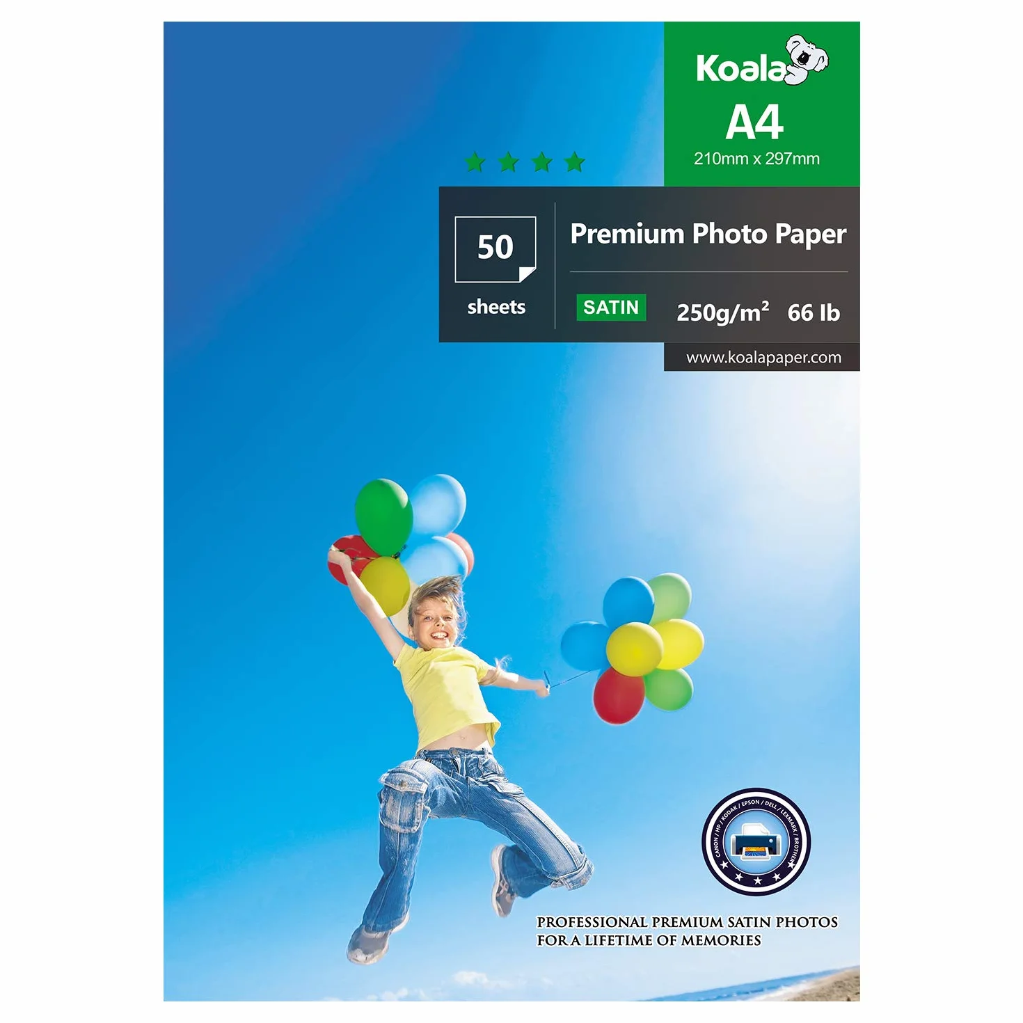 KOALA Papier fotograficzny satynowy A4 250 g/m² 50 arkuszy do drukarek atramentowych Canon HP Epson