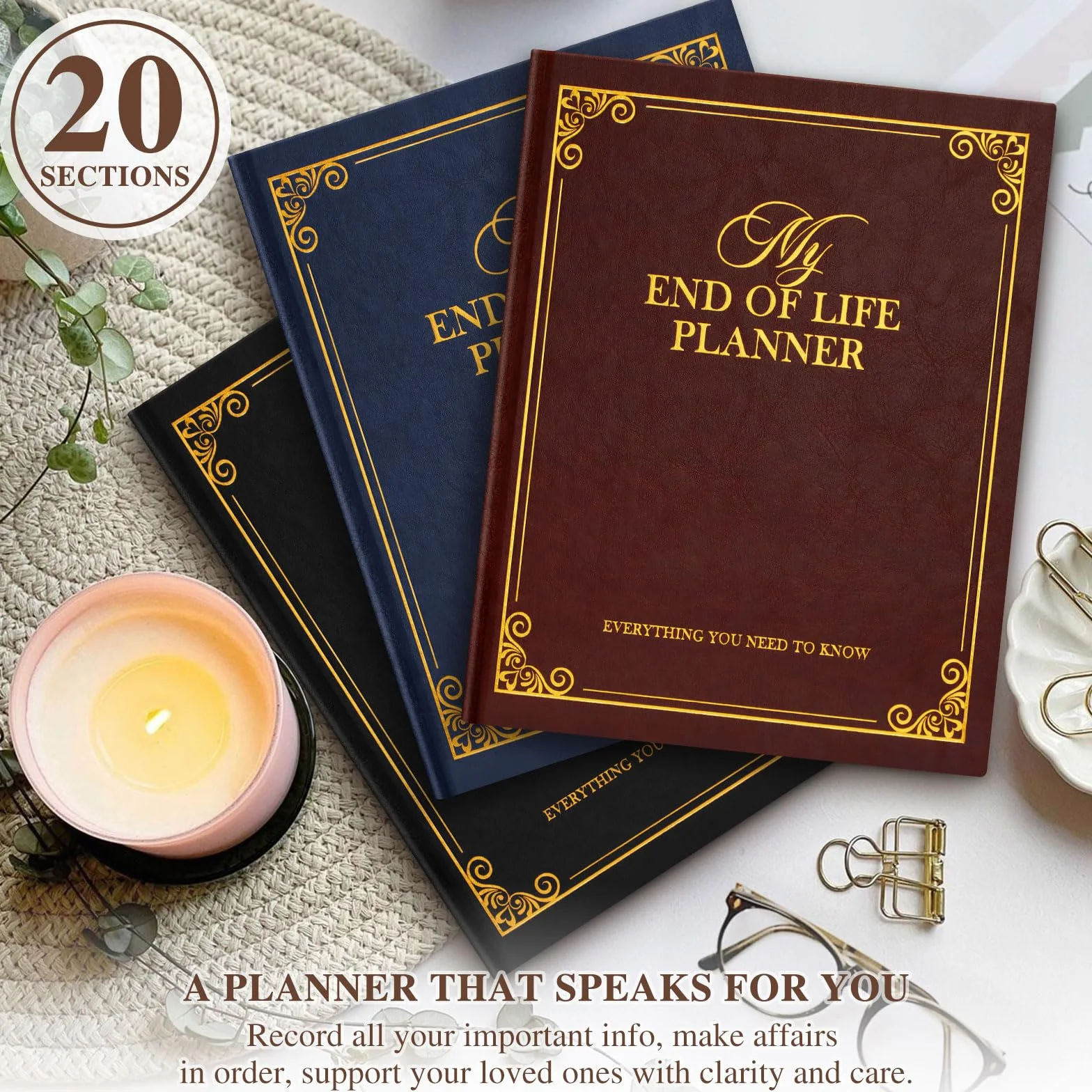 Lanpn Planer końca życia - My End of Life Planner, organizator śmierci z zakładkami, notatnik planowania pogrzebów Dziedzictwo Ostateczne życzenia Ważne dokumenty, Niebieski