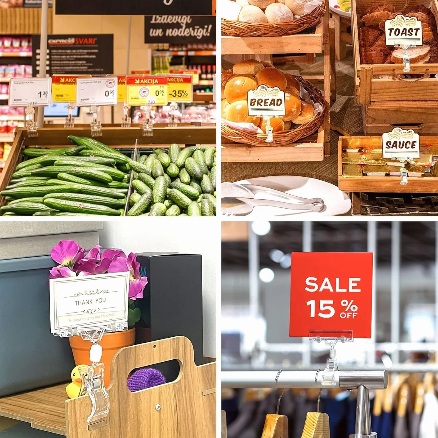 25 sztuk obrotowych uchwytów na tabliczki z tworzywa sztucznego, do supermarketów, rodziny, biur, przezroczystych