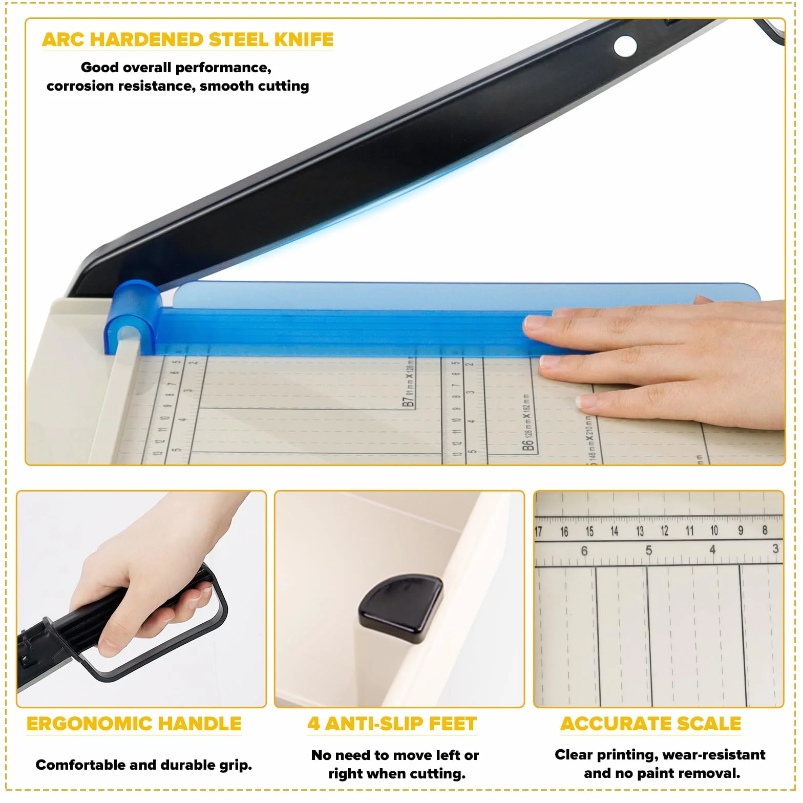 Maszyna do cięcia papieru (A4/B5/A5/B6/B7, z 5 segregatorami), przecinarka do papieru A4, przecinarka dźwigniowa, Paper Cutter, do cienkich blach, skóry, zdjęć