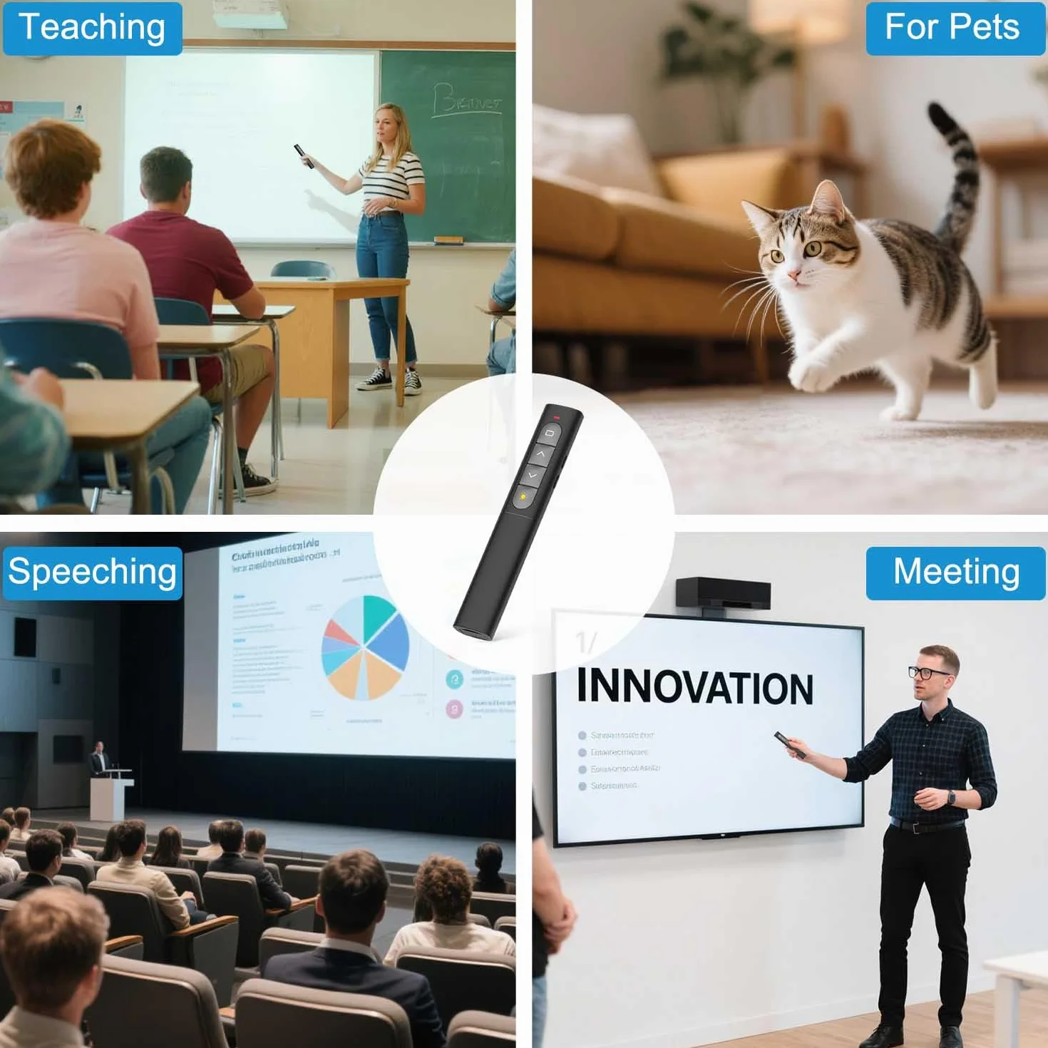 Powerpoint Clicker do Prezentacji, 2,4 GHz Bezprzewodowy Pilot do Prezentacji Wskazówka PPT Clicker Slide Advancer Komputer Clicker Wsparcie Głośności Hiperlink