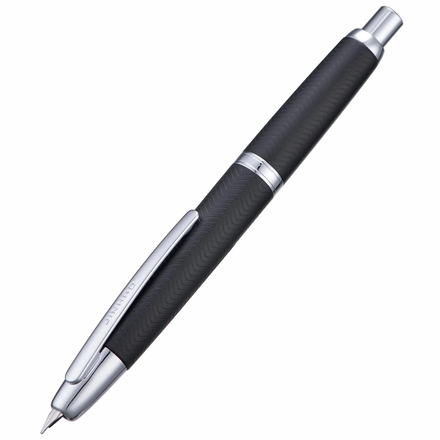 Jinhao 10 - Pióro wieczne do prasowania z pudełkiem, chowaną cienką końcówką ekstra fine z falistym matowym czarnym chromem i konwerterem (srebrny klips)