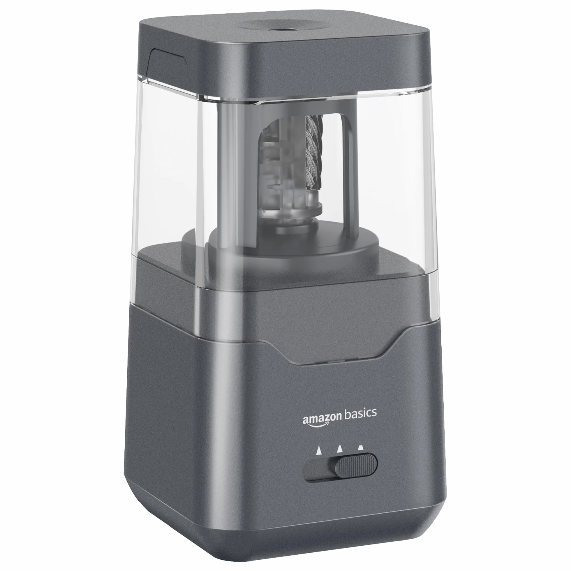 Amazon Basics przenośna elektryczna temperówka, ostrze spiralne, automatyczne zatrzymanie, zasilanie bateryjne/USB, czarna, 9 x 9 x 16 cm