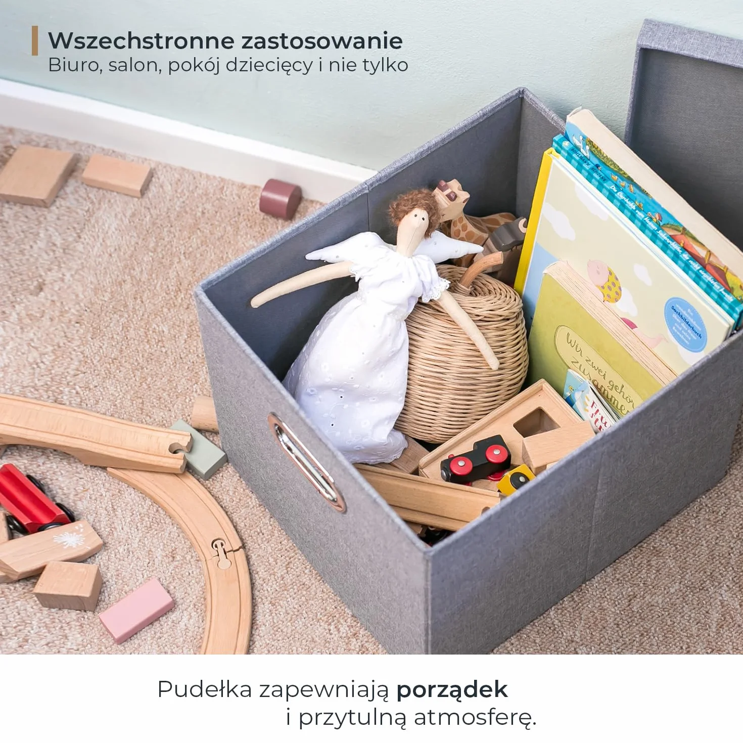 HMF Pudełko do przechowywania z pokrywką do wiszących segregatorów DIN A4 | do Kallax | 33 x 37,5 x 28 cm | szare