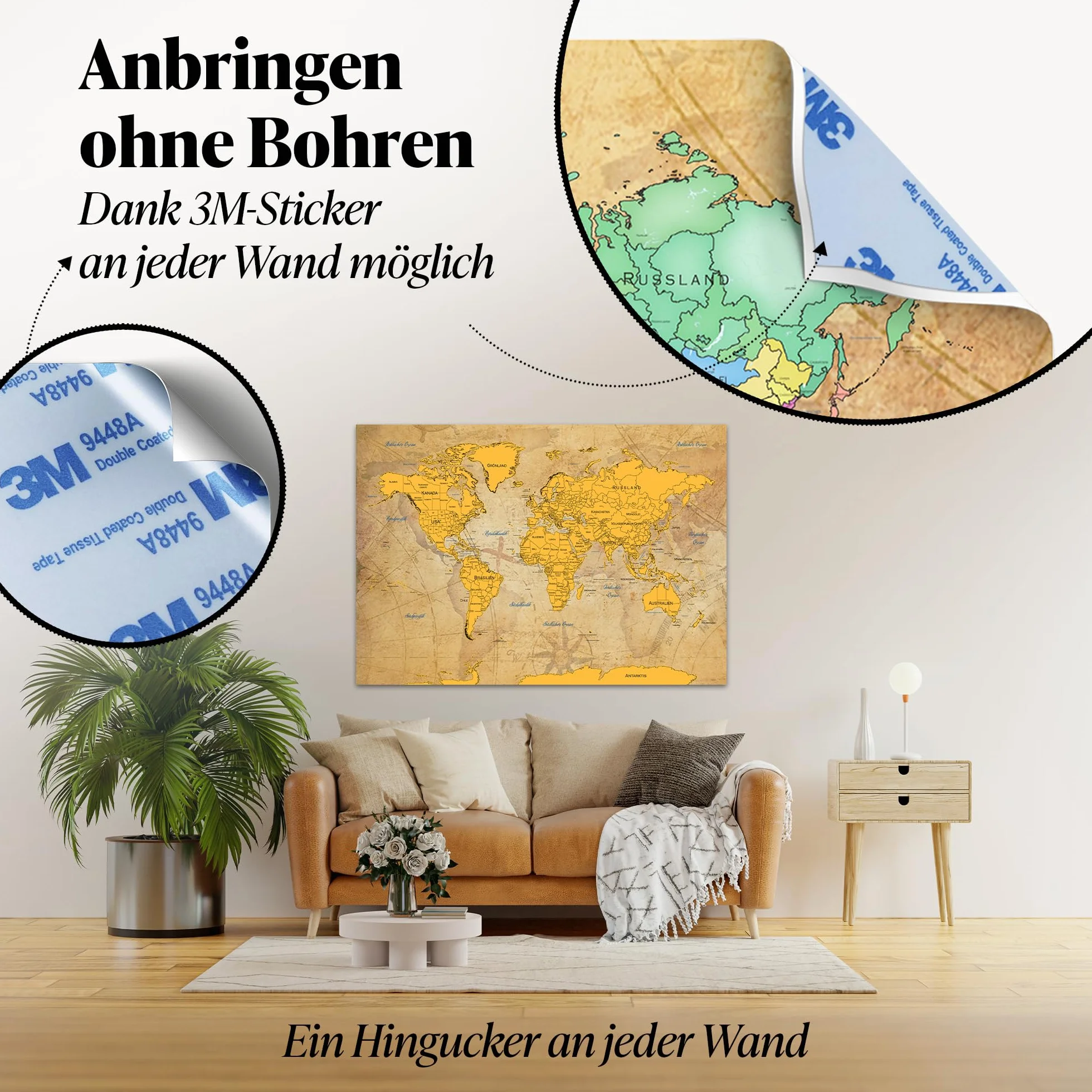 FlyHigh Mapa świata XXL do zdrapywania w języku niemieckim (82 x 60 cm) wraz z naklejkami, narzędziem do zdrapywania i ściereczką z mikrofibry (złoty)