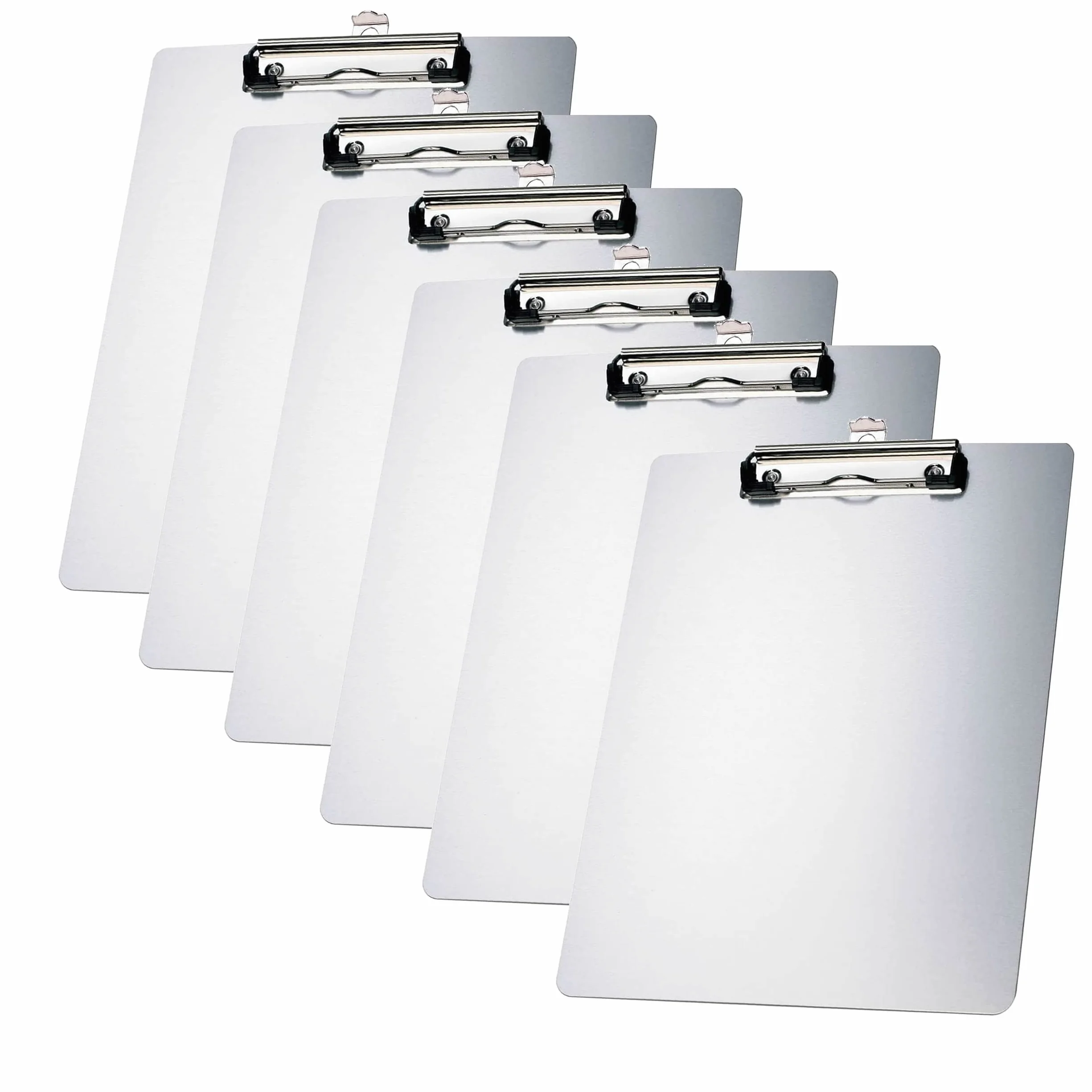 TKD8025-silver-6 aluminiowych podkładek A4 z gumowanym metalowym zaciskiem, deska do pisania DIN A4 z miejscem do zawieszania, uchwyt na podkładkę Clipboard – stabilna aluminiowa płyta do pisania –
