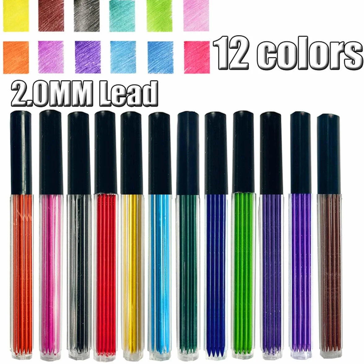 MROOFUL 2,0 mm 96 sztuk 12 kolorowych ołówków, materiały do szkicowania artystycznego, czerwony, niebieski, żółty, zielony, różowy ołówek, automatyczny ołówek