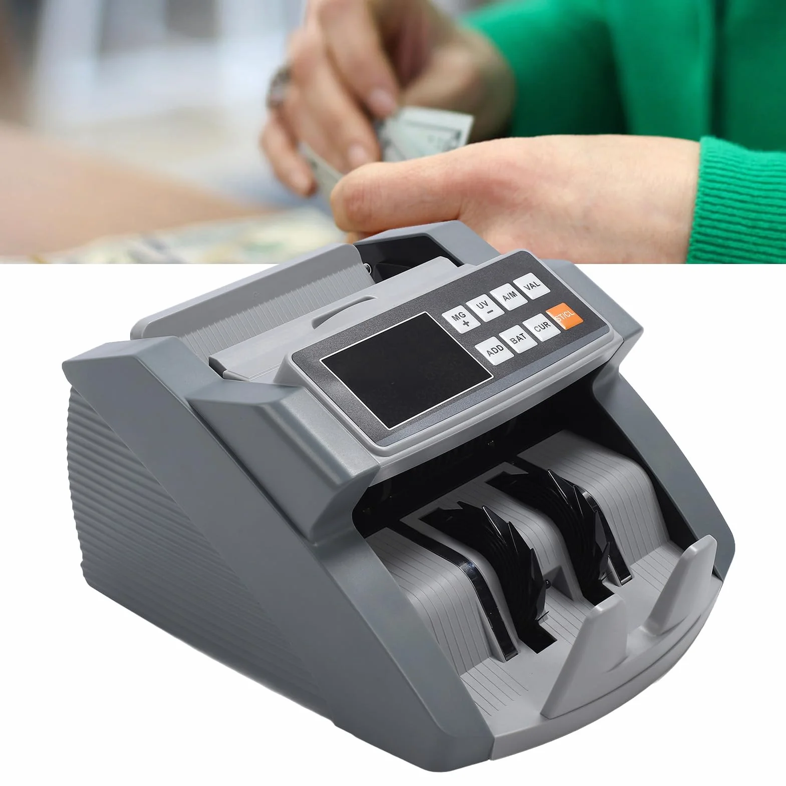 Szybka Liczarka Pieniędzy z Wyświetlaczem LCD Wykrywającym Banknoty MG UG IR, Liczenie w Wielu Trybach, Duża pojemność, Odpowiednia dla Banków i Sklepów (Wtyczka UE od 100 do 240