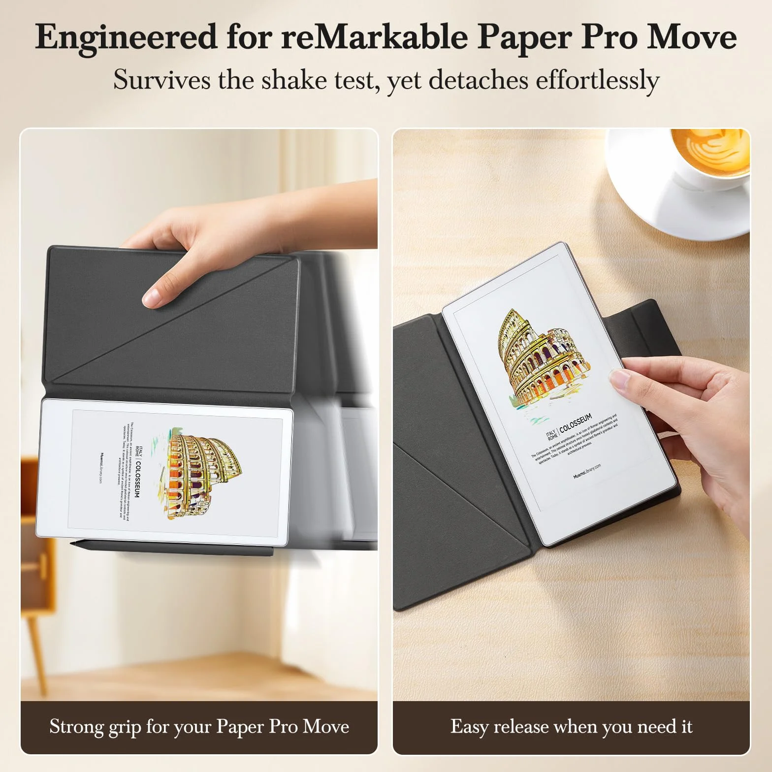 Etui z magnetycznym podstawnikiem na Remarkable Paper Pro Move, folio z mozaikowym tkaniem, składana holderka na długopis z tyłu, auto wake/sleep, wyściełka mikrofibrowa, silny magnes (Bordowy)