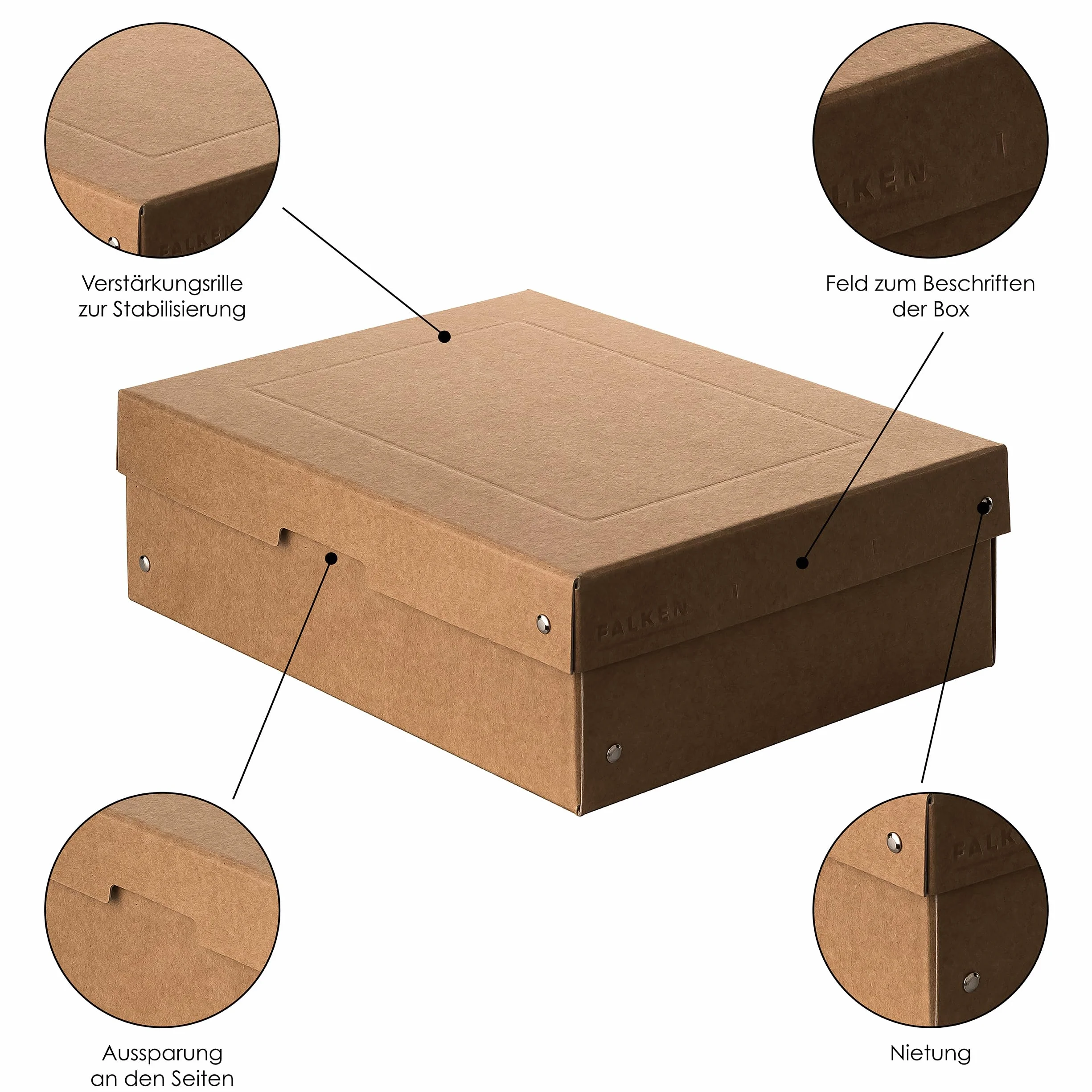 Oryginalny Falken PureBox Nature. Made in Germany. 100 mm wysokości DIN A4. Pudełko do przechowywania z pokrywką ze stabilnego kartonu wegańskie pudełko na prezent pudełko transportowe pudełko