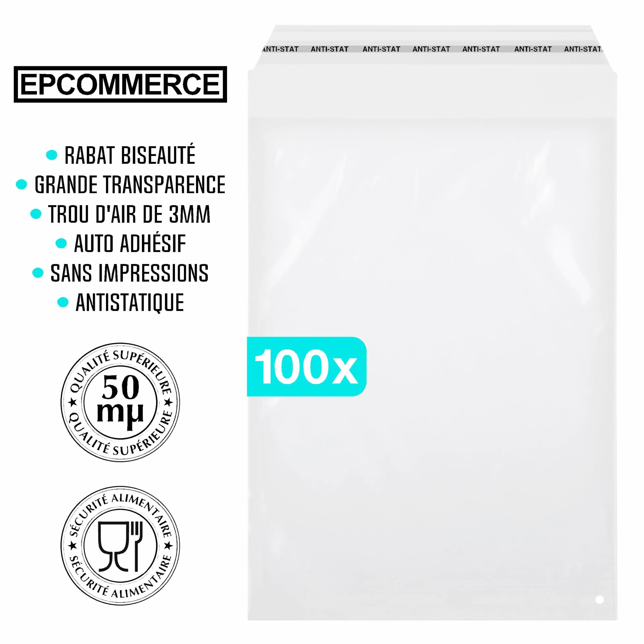 100 x samoprzylepne torebki foliowe, 165 x 220 mm, w formacie DIN A5, przezroczyste, antystatyczne, idealne do pakowania materiałów drukarskich lub tekstyliów