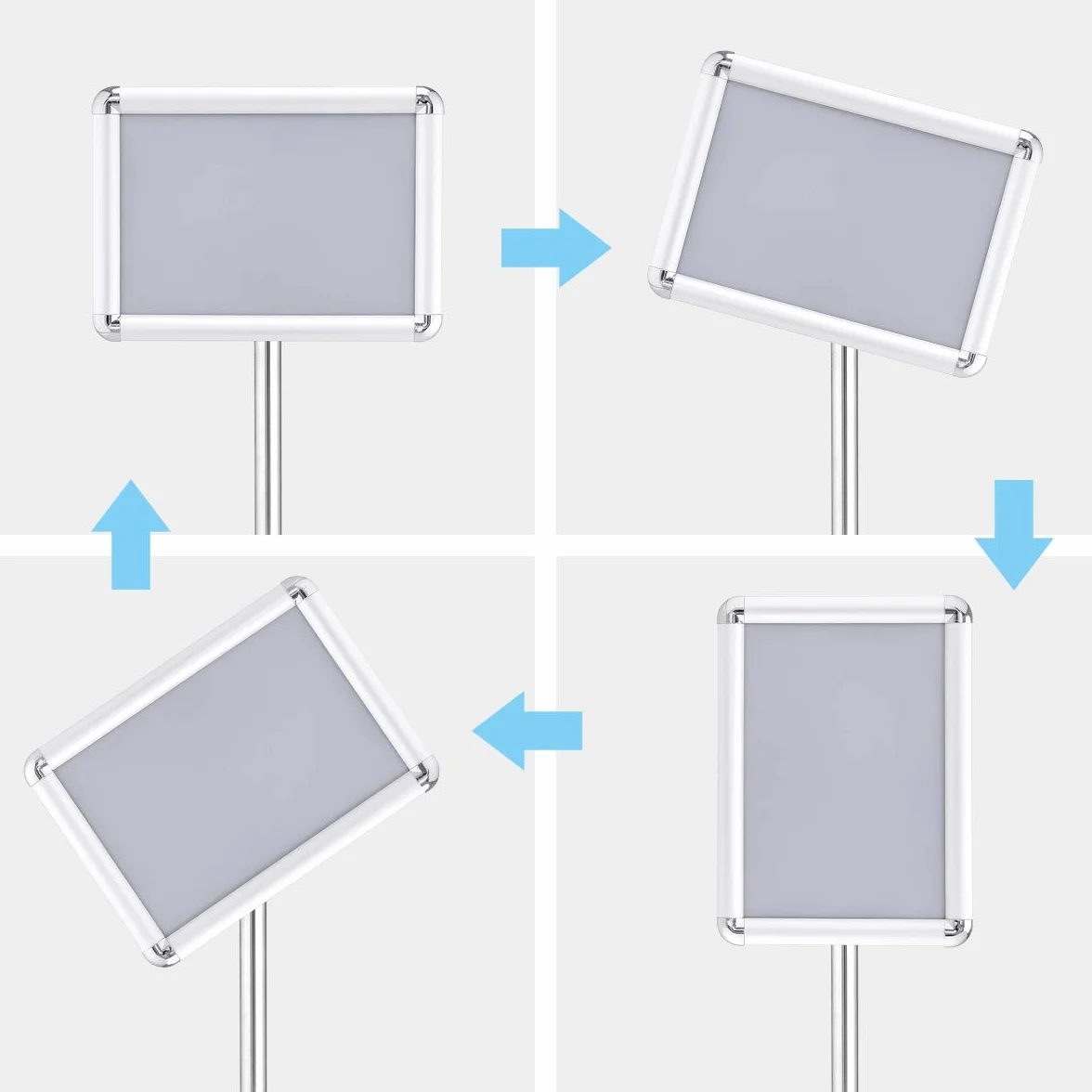 Stojak informacyjny z regulacją wysokości obrotowy na plakaty aluminiowy srebrny GOPLUS