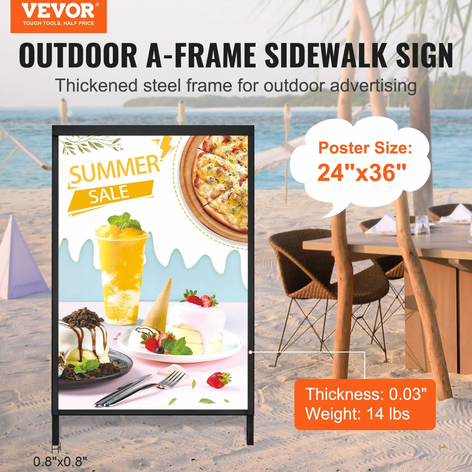 VEVOR Stoper dla klientów, stojak na chodnik, tablica reklamowa 61 x 91 cm, stojak na plakat, stal Q235, stojak na plakaty z ramą A, stojak reklamowy, stojak na chodniki do restauracji, barów, kawiarni, firm itd.