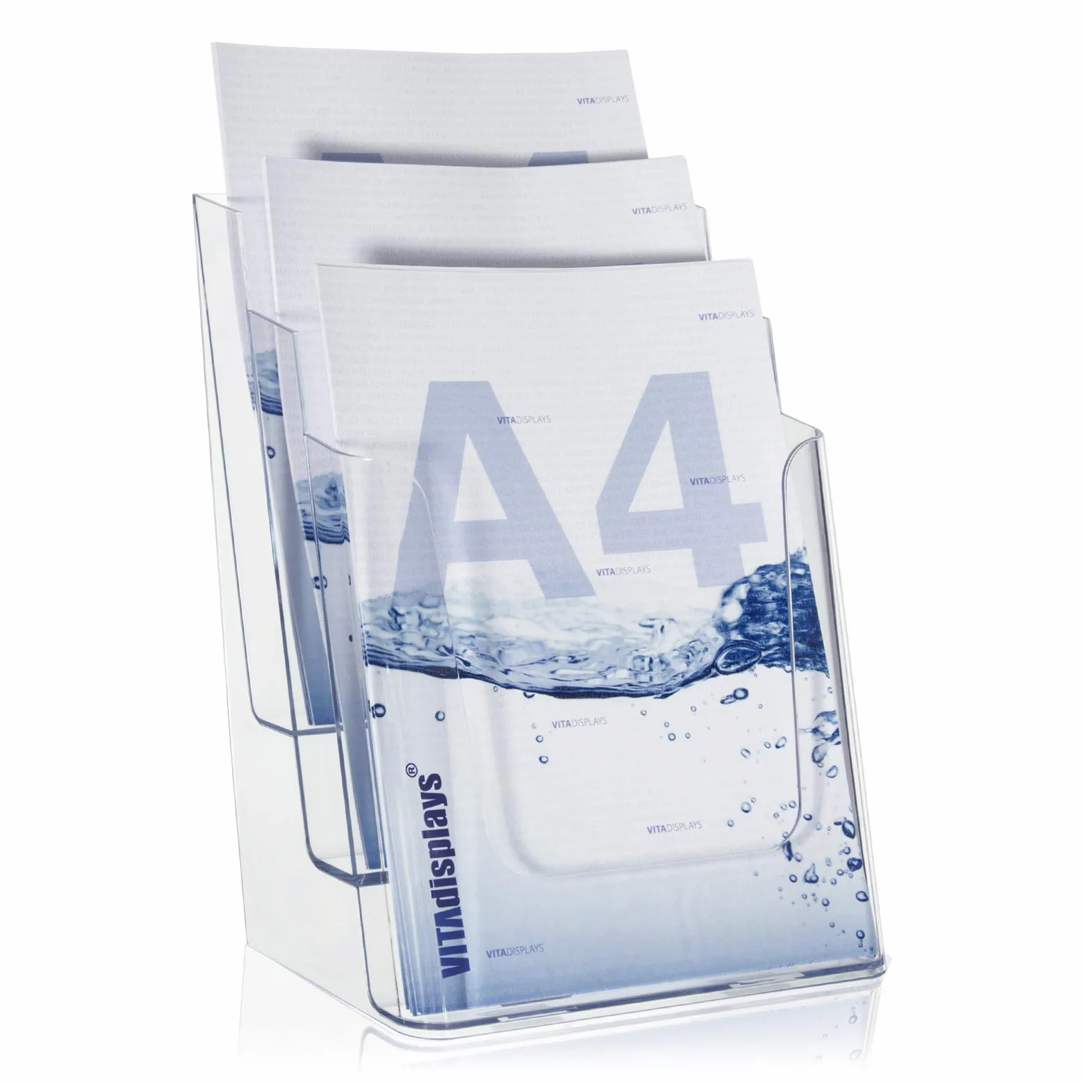 VITAdisplays® Stojak na prospekty, DIN A4, 3 poziomy, przezroczysty (NE-240)