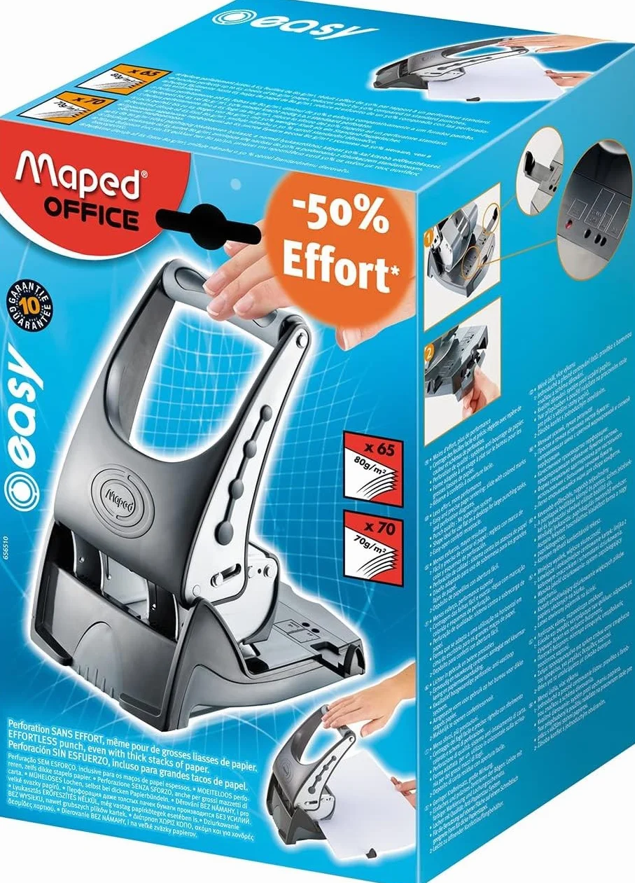 Maped Easy Heavy Duty Dziurkacz z dwoma otworami 65 arkuszy szary czarny