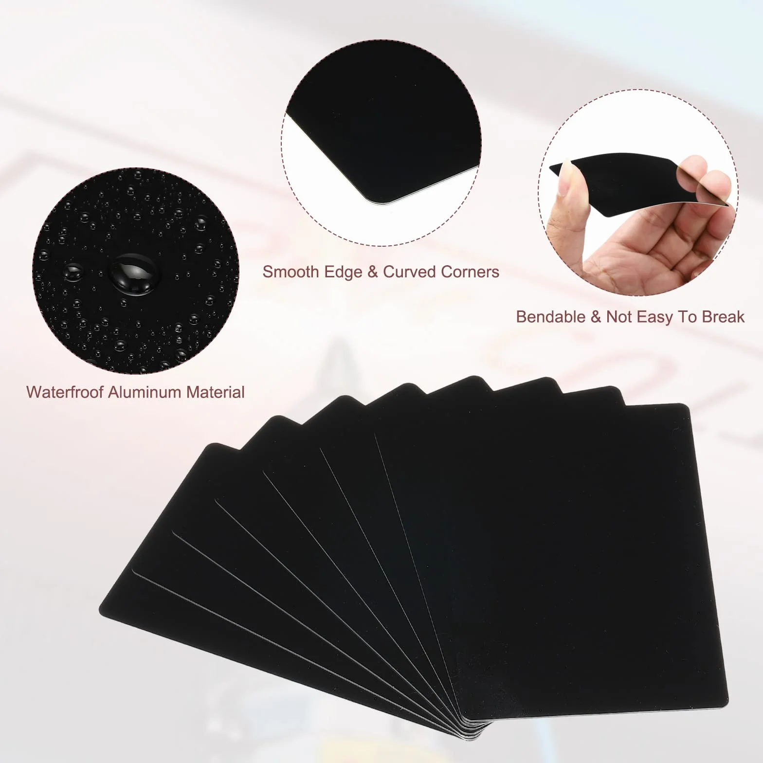 PATIKIL 100 sztuk metalowych wizytówek o grubości 0,45 mm 3,4 x 2,1 cala, aluminiowe, grawerowane laserowo, wizytówki do samodzielnego wykonania, czarne