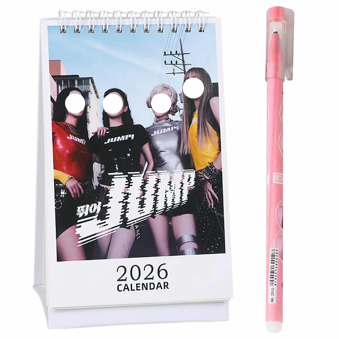 1 sztuka Blackpink 2026 kalendarz biurkowy do dekoracji biurka K-Pop Blackpink Zdjęcie, z czarnym wymazywalnym długopisem, kalendarz wsparcia dla fanów