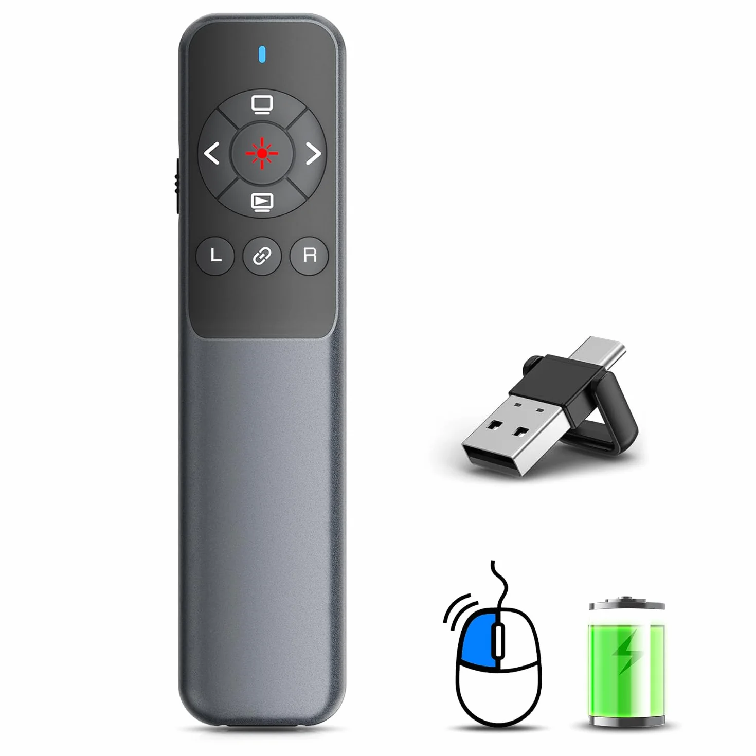 VOVIGGOL Bezprzewodowy pilot zdalnego sterowania do prezentacji Powerpoint z myszą powietrzną USB/typ C 2 w 1