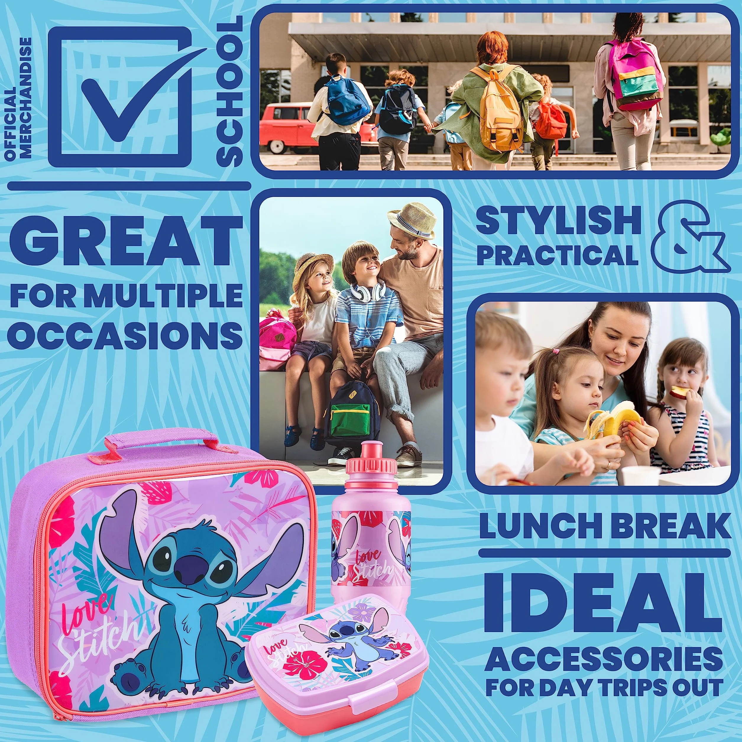 Disney Zestaw pojemników na drugie sniadanie dla dzieci 3 szt. Izolowana torba na posilki dla dzieci Pudelko na przekaski i butelka ze sciegiem Przekaska na lunch Piknik Oficjalne akcesoria do szycia