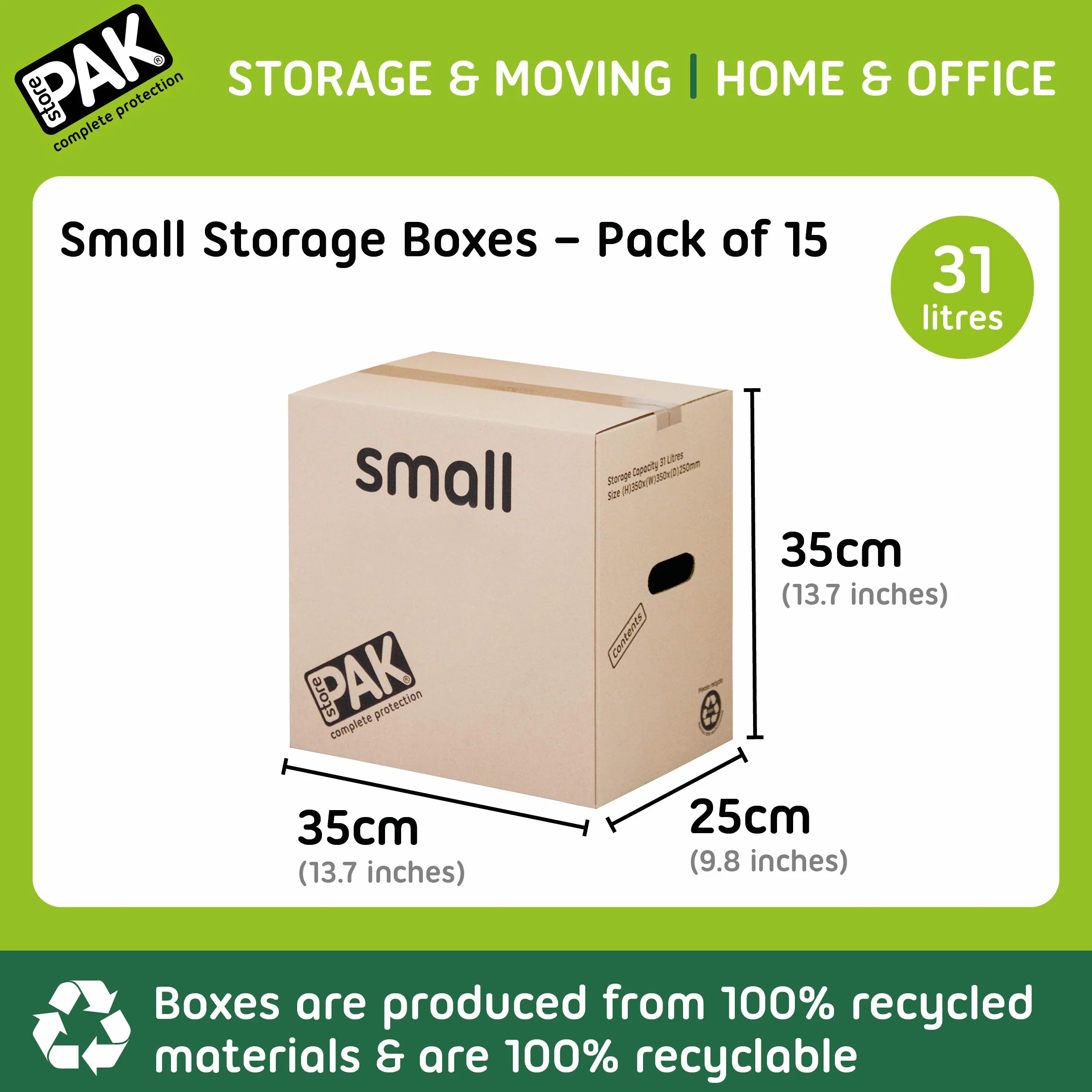 StorePAK 15 mocnych pudełek kartonowych z uchwytami do noszenia, 31 l, idealne do przechowywania, wysyłki, pakowania i przeprowadzki (15 szt.)
