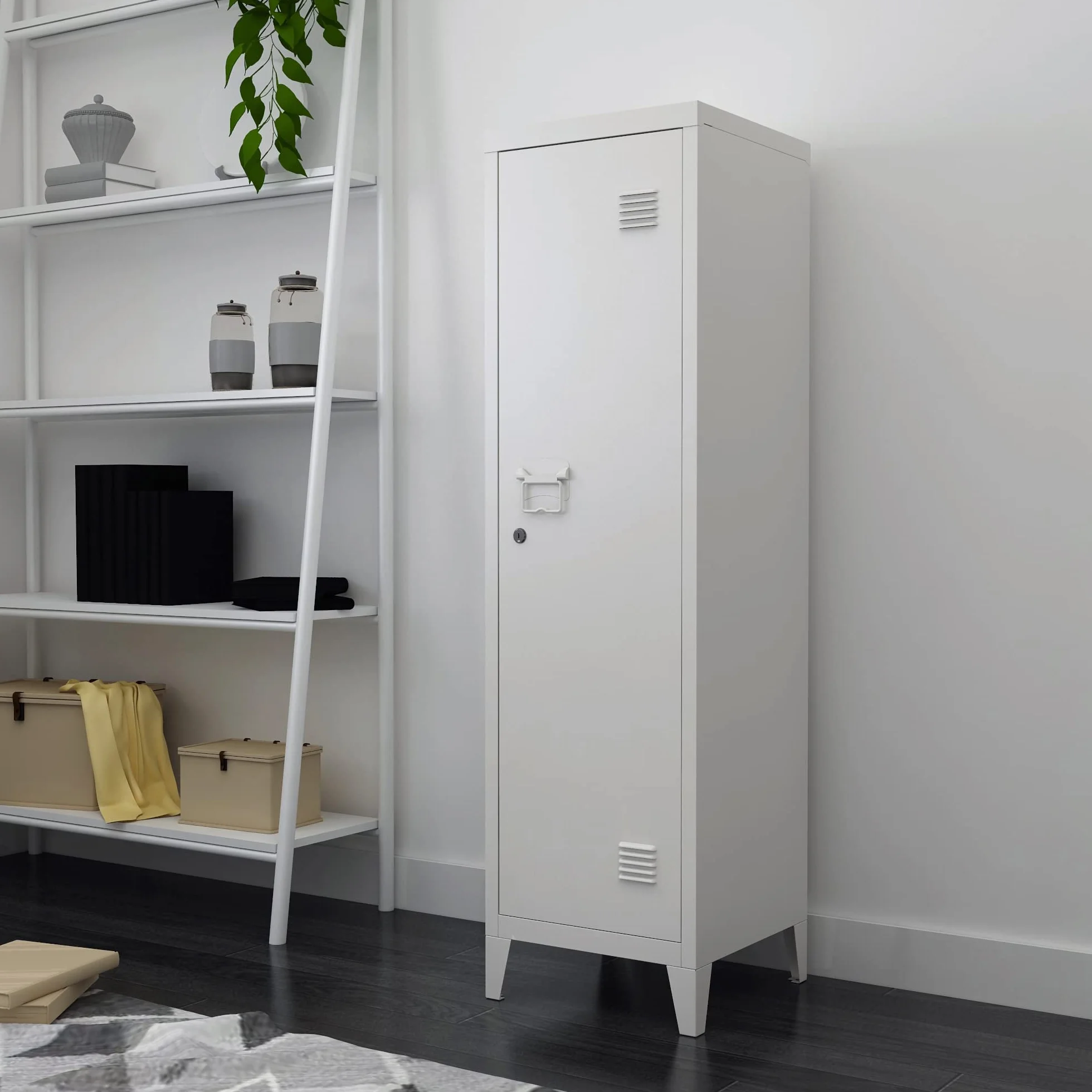 [en.casa] Szafa metalowa kurikka 137 x 38 x 38 cm, zamykana szafka, szafka metalowa, biała