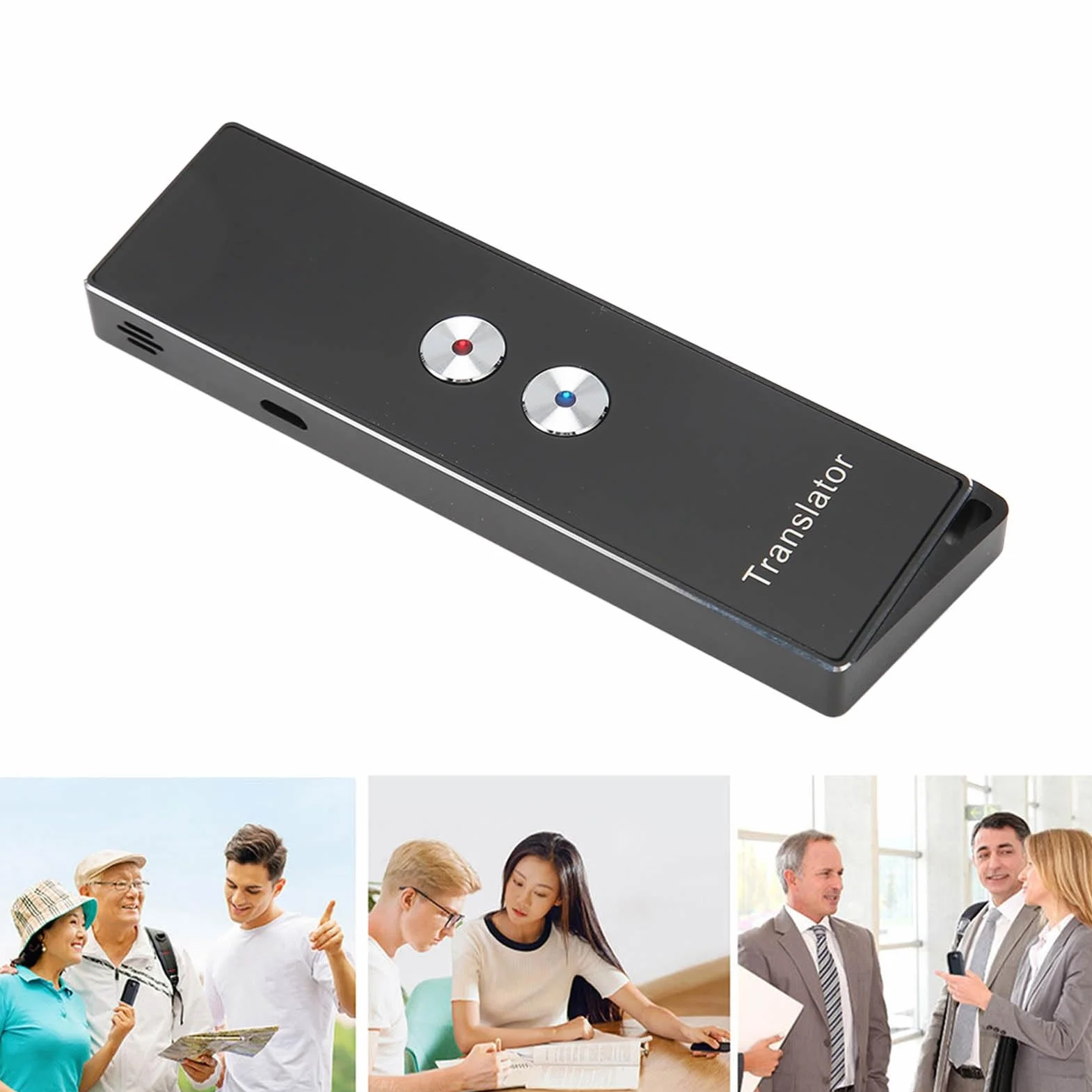 Urządzenie do tłumaczenia głosu, Bluetooth, natychmiastowy tłumacz z funkcją głosu, przenośne urządzenie do tłumaczenia, do nauki, podróży, biznesu, 74 języków i 70 akcentów (czarny)