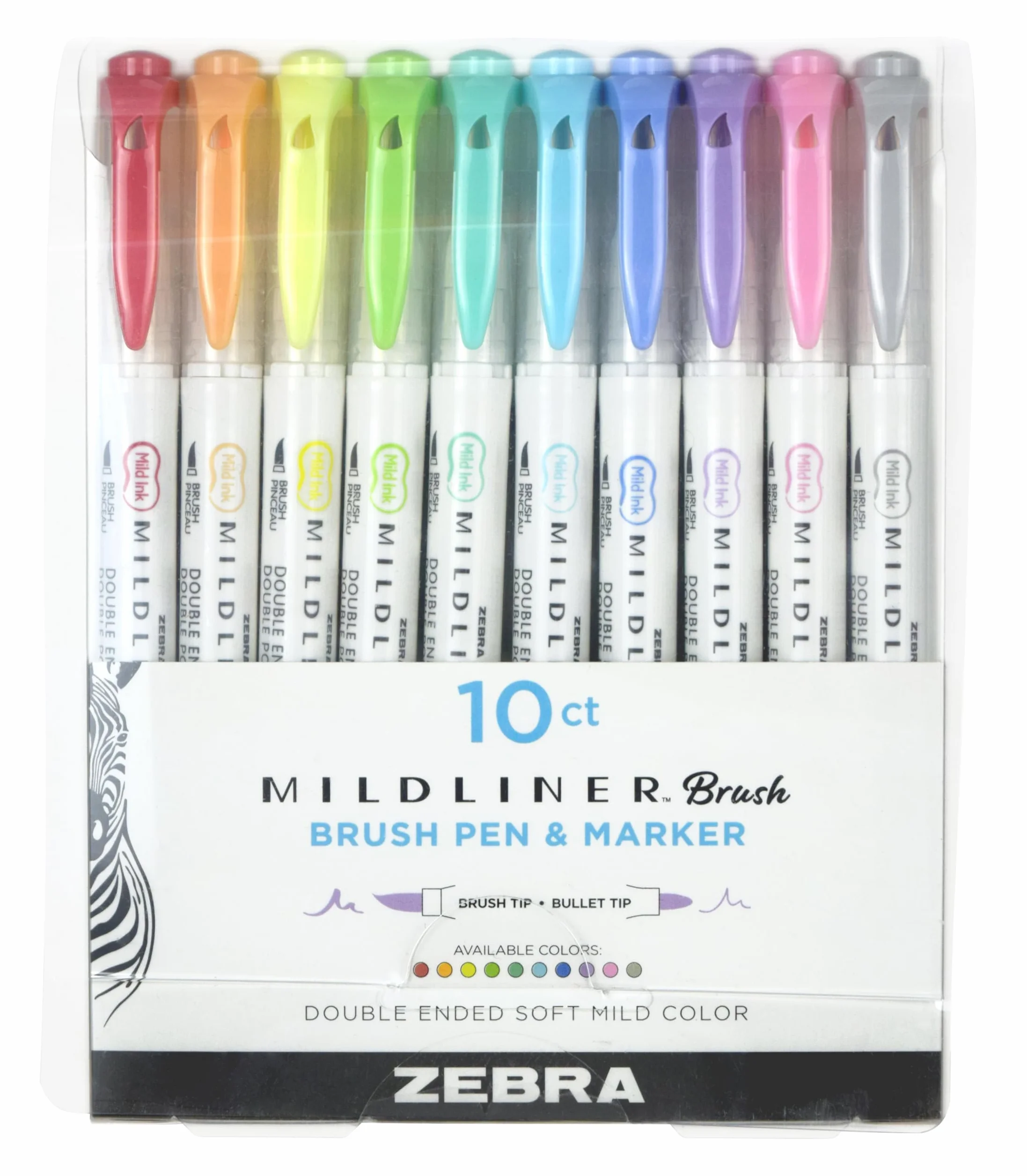 Zebra Pen Mildliner zakreślacz szczotka z podwójną końcówką, różne kolory, 10 szt
