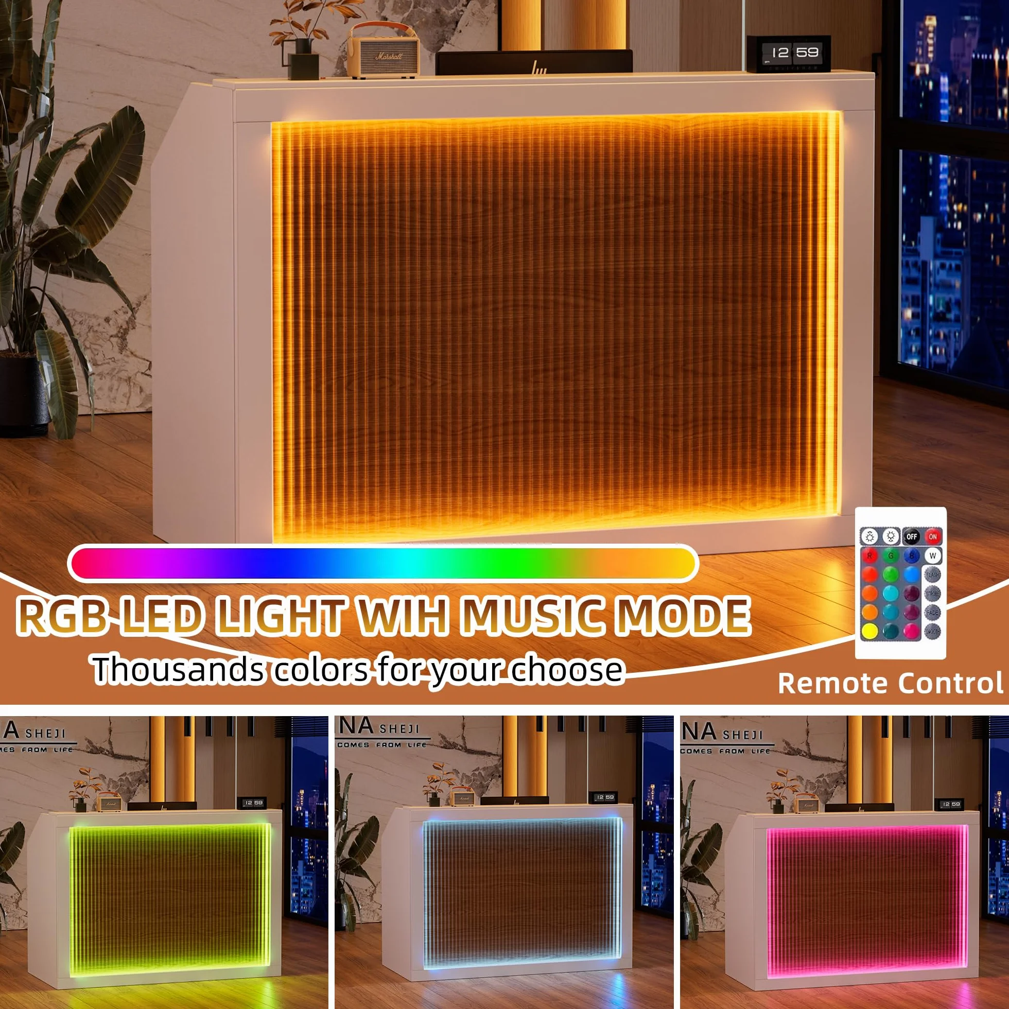 MSFE blat recepcyjny z LED drewniany 140 cm kompaktowy stacja ładowania