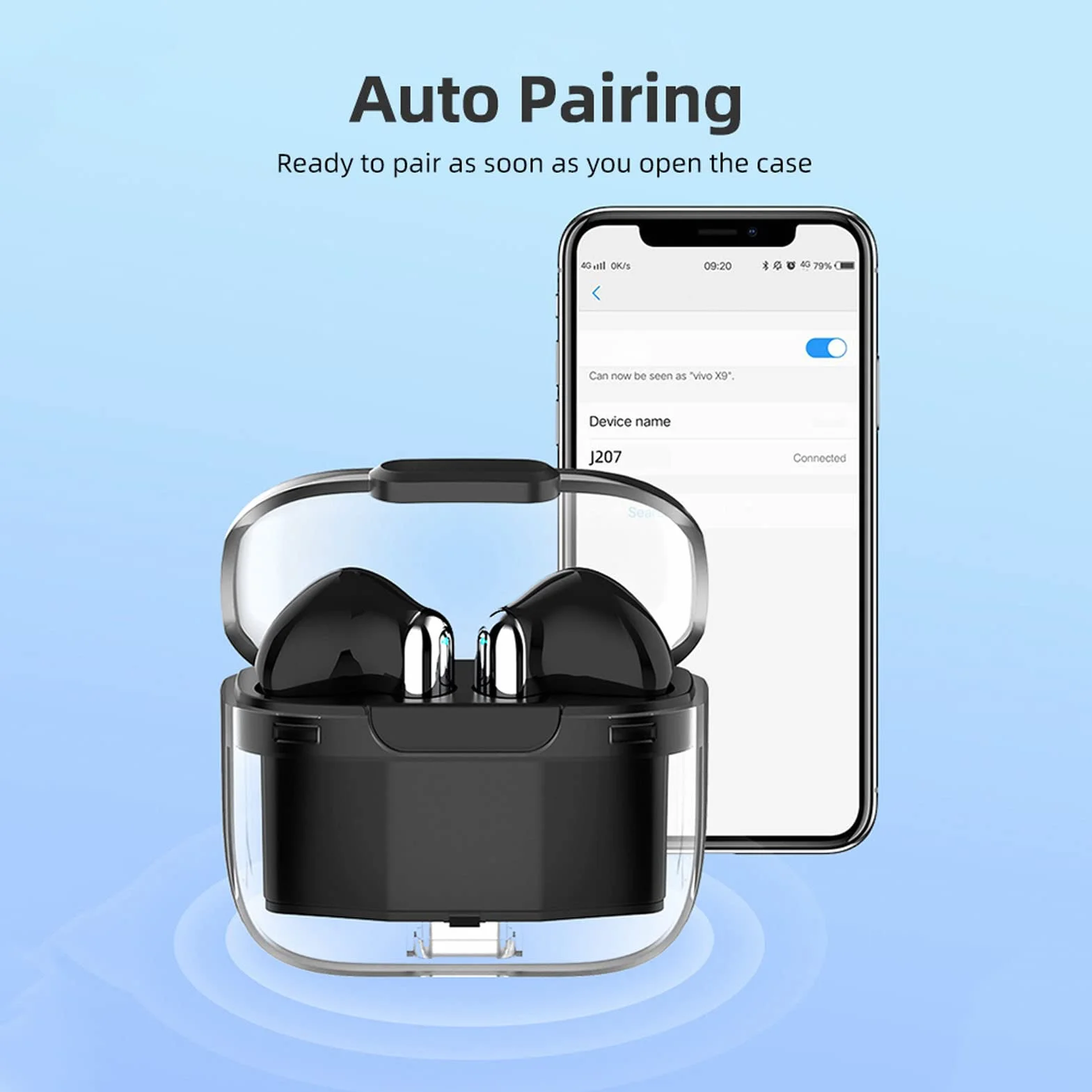 J207 Voice Translator Earbuds, BT5.3 Instant Voice Translation Device with Transparent Case, Language Translator Earbuds Supports 144 Languages