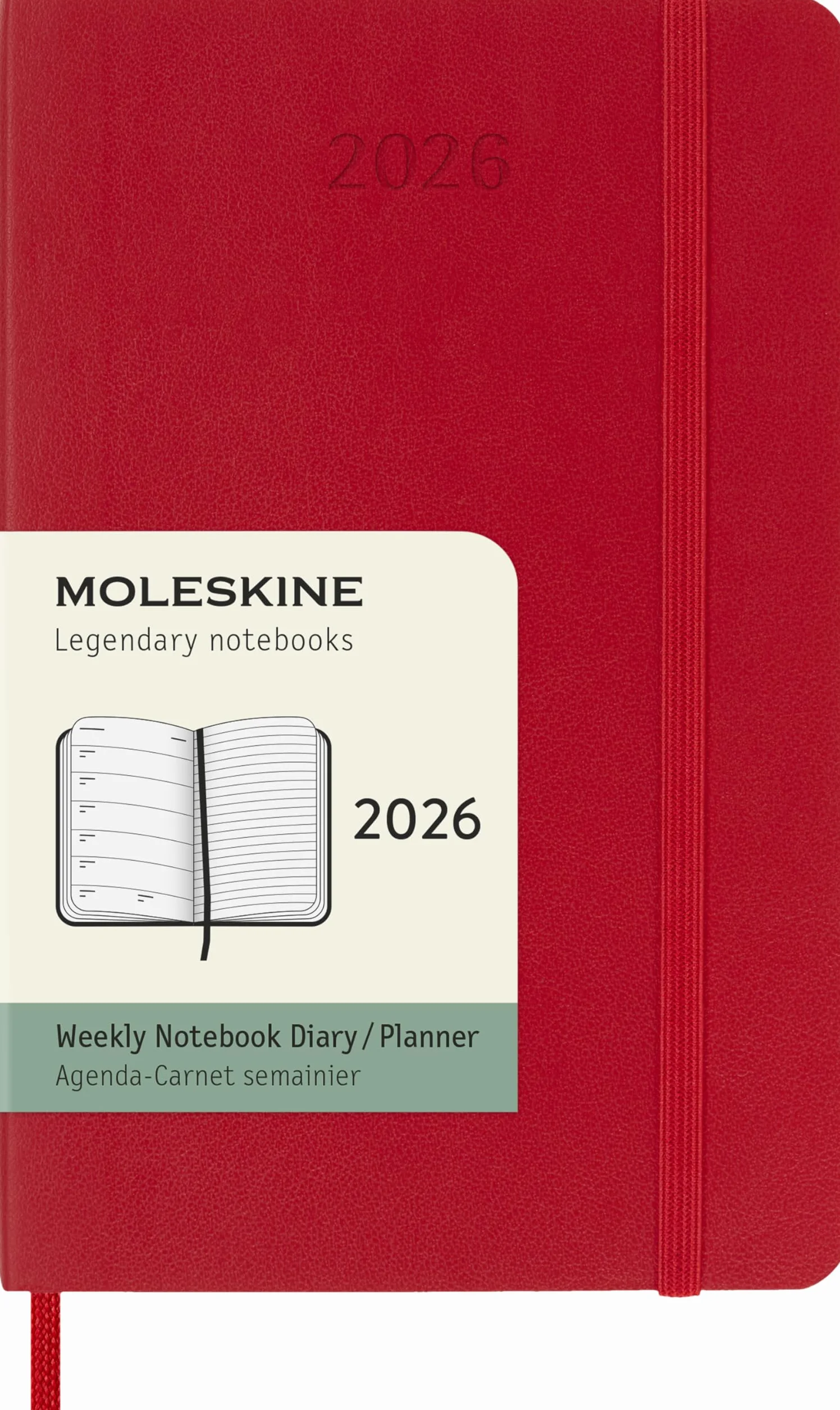 Moleskine 12 Monate Wochen Notizkalender 2026, Pocket/A6, 1 Wo = 1 Seite, rechts linierte Seite, Weicher Einband, Scharlachrot
