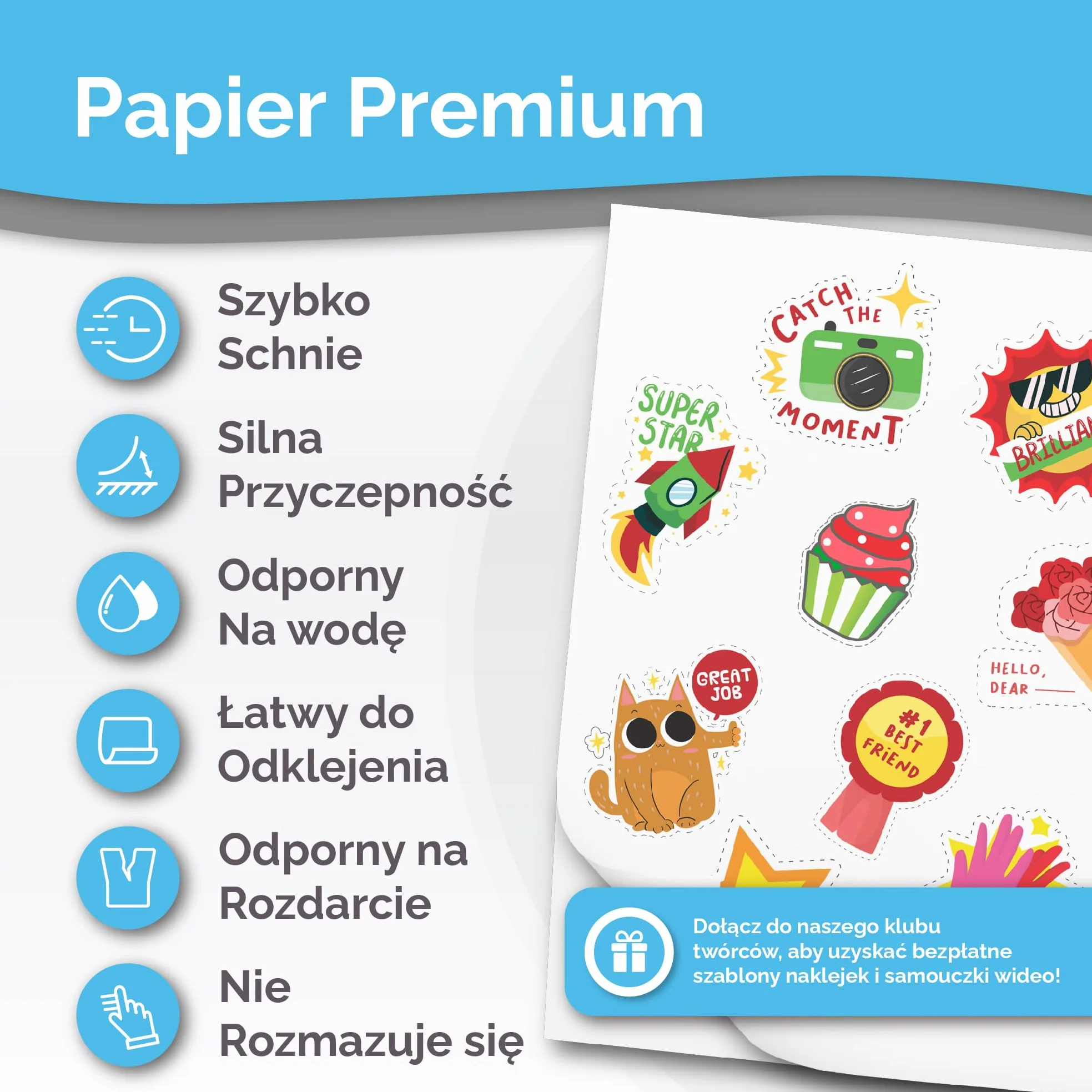 Papier winylowy premium do druku atramentowego i laserowego – samoprzylepne arkusze błyszczące, białe, wodoodporne, szybkoschnące, żywe kolory, dobrze trzymają atrament, odporny na rozdarcie (błyszczący)