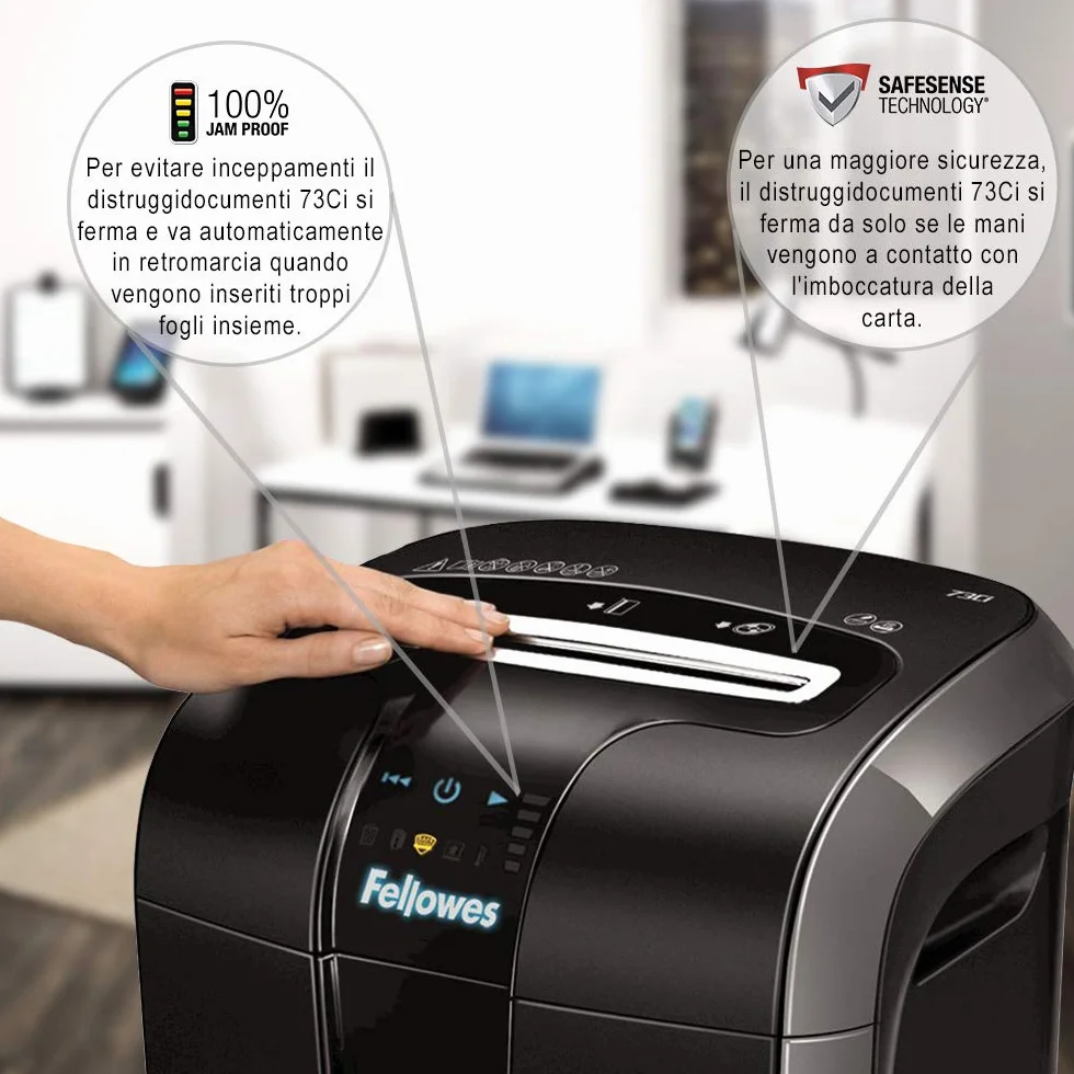 Fellowes Powershred 73Ci 4601101 Niszczarka do Papieru, Czarny/Srebrny, Do 12 Arkuszy