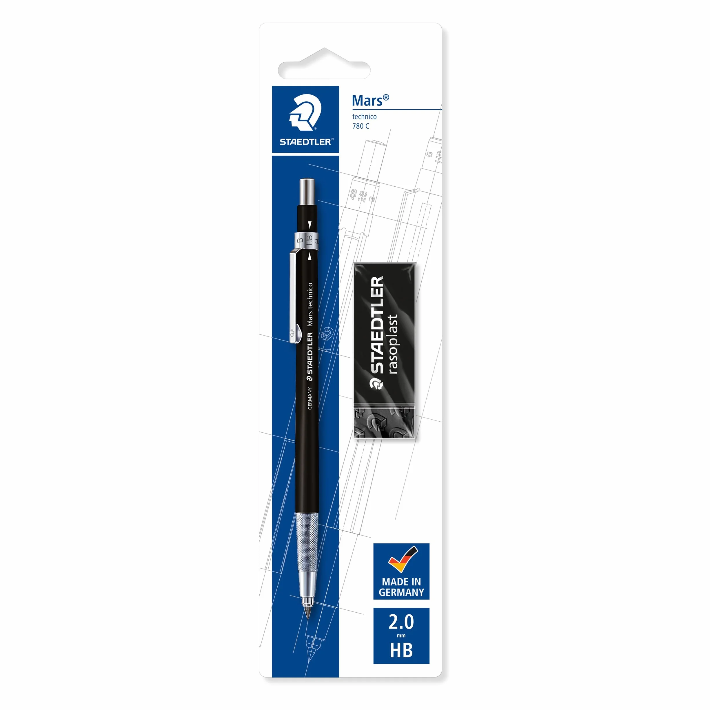 STAEDTLER 780 C BKP6 Mars Technico ołówek sprzęgła z wbudowaną temperówką - HB, szerokość linii 2 mm (opakowanie 1 + darmowa gumka do ścierania)