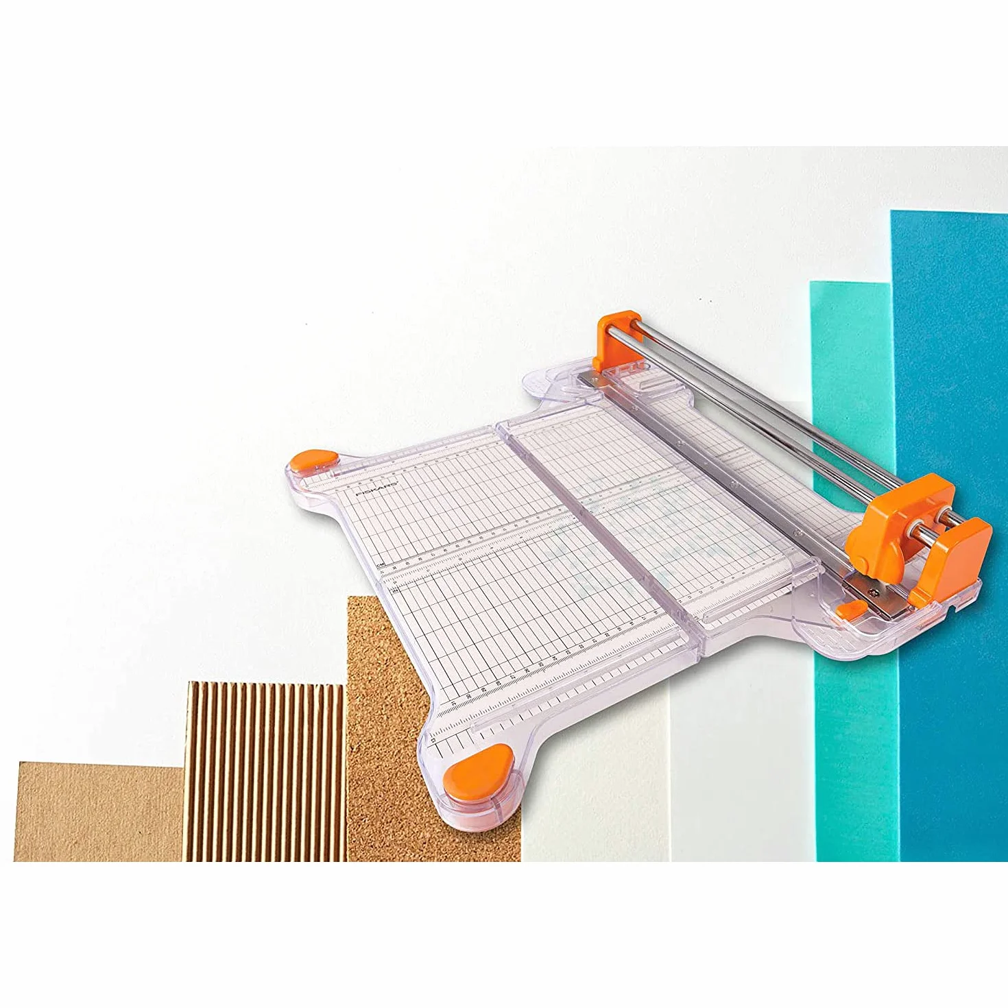 Fiskars Trymer ProCision, A4, Do szczególnie grubych materiałów, Z systemem podwójnych szyn prowadzących, Pomarańczowy/biały, 1015748