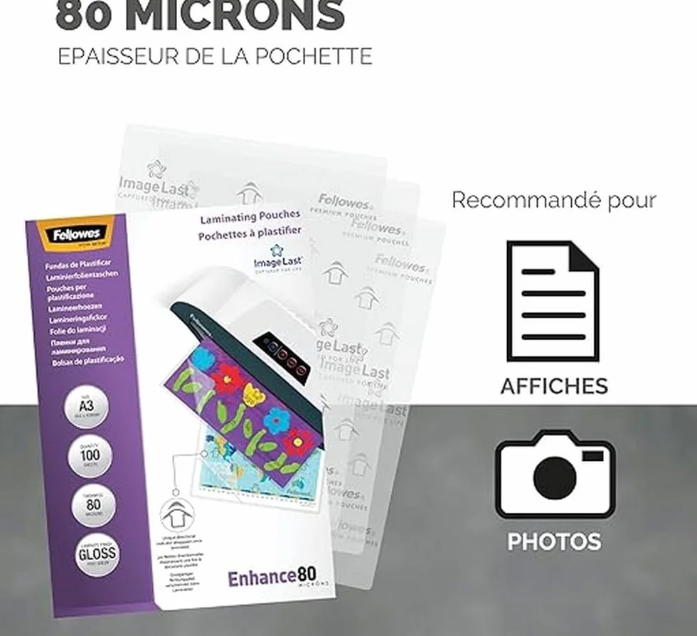 Fellowes 80 Mikronów Folie doLaminowania, Przezroczysty, 100 Sztuk